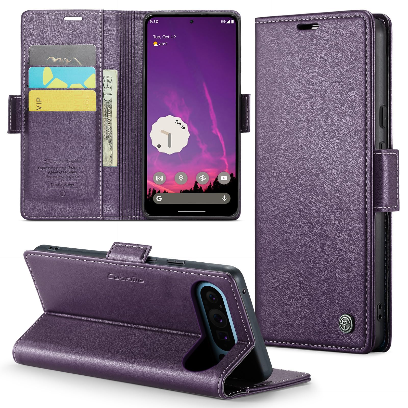 Phernykas Case for Google Pixel 9 Pro XL Wallet Case with Card Holder, Kickstand RFID Blocking Magnetic Closure Shockproof Protective PU Leather for