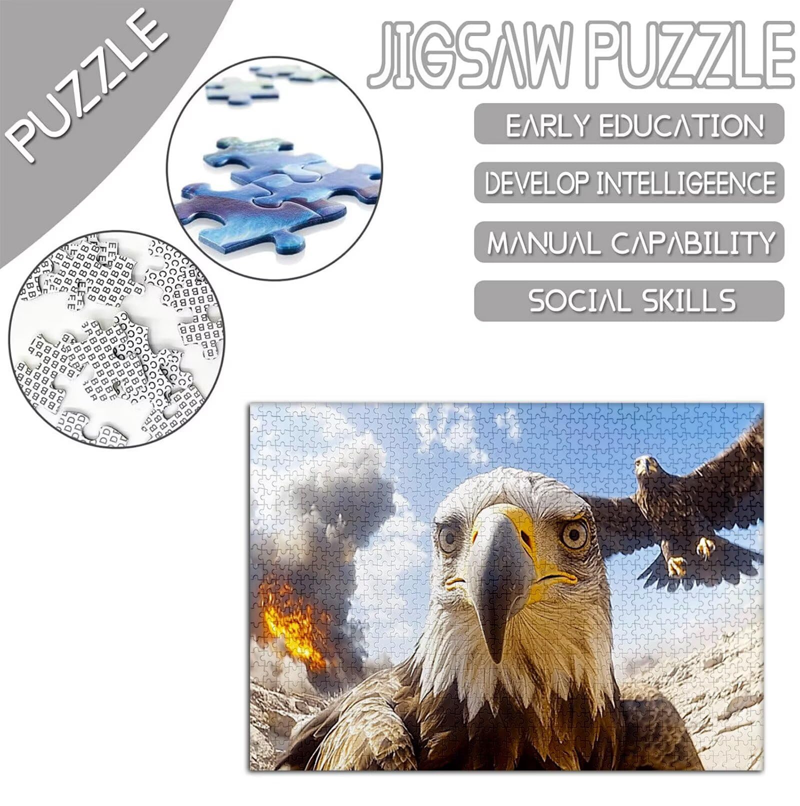 Aquila Puzzle 2000 Pezzi Grandi Dimensioni per Adulti, Puzzle Animale Motivo Progettazione con Compact Box e Poster Incluso per Home Room Wall Decor, Regalo Donna Men, Legna Jigsaw 100x70cm, Model455