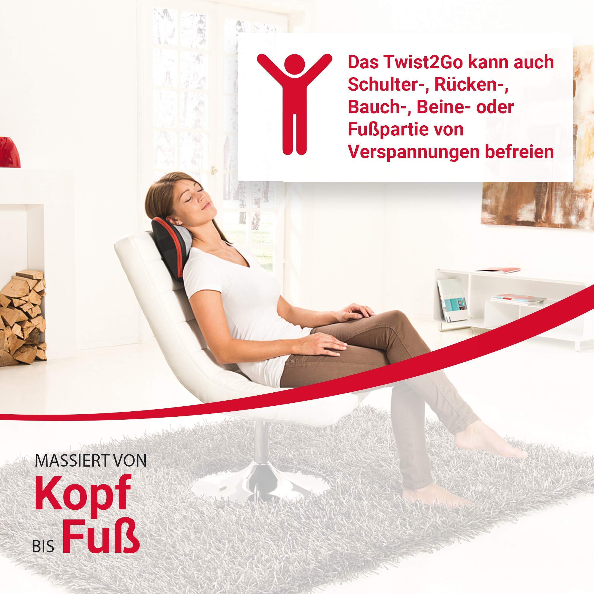 Miniwell Twist2Go Casada Massagegerät Massagekissen Shiatsu Heating Wärmefunktion Wireless kabellose Nutzung Massage für den Nacken Schulter Rücken für Zuhause Büro