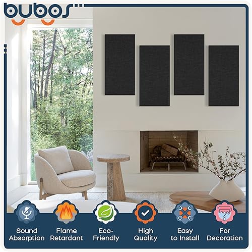 Miniatura 3 de BUBOS 4 paneles acústicos, paneles de pared insonorizados de tela de 23.6 x 11.8 pulgadas, paneles autoadhesivos de absorción de sonido para