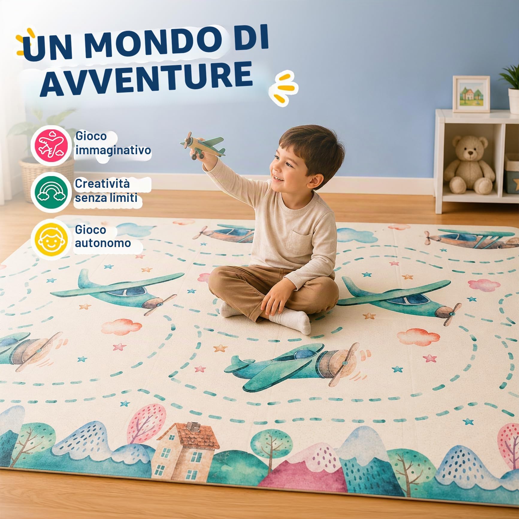Tappeto Gioco per Bambini Pieghevole e Reversibile | Grande e Sicuro 178x196 cm XPE Non Tossico Certificato CE/ASTM | Educativo Evolutivo Decorativo Facile da Pulire
