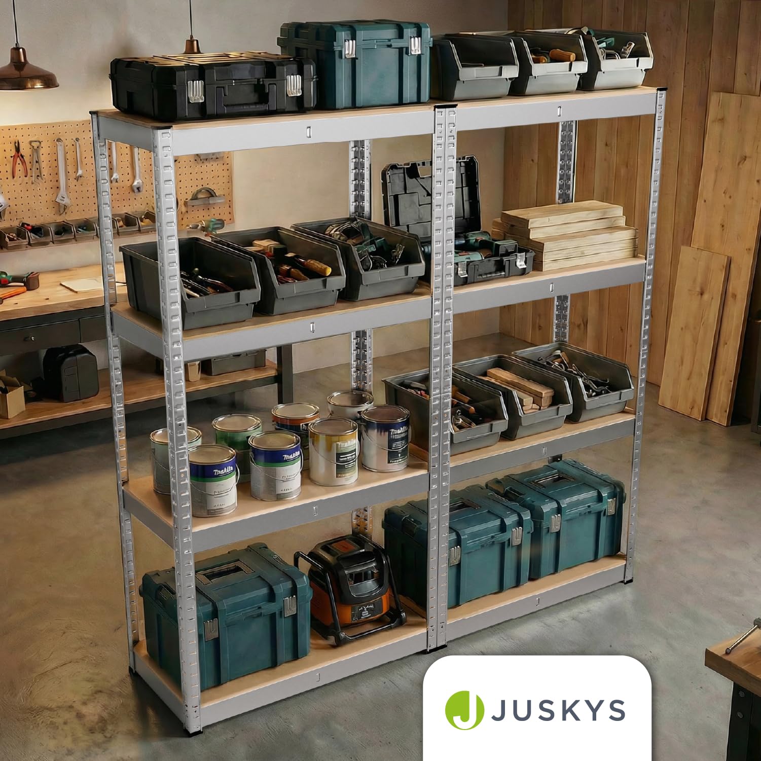 Juskys 2er-Set Lagerregal Easy 2X 160x80x40cm (HxBxT) | 640kg Traglast | 8 Böden | Metall Schwerlastregal Kellerregal Steckregal Regal Regalsystem Metallregal