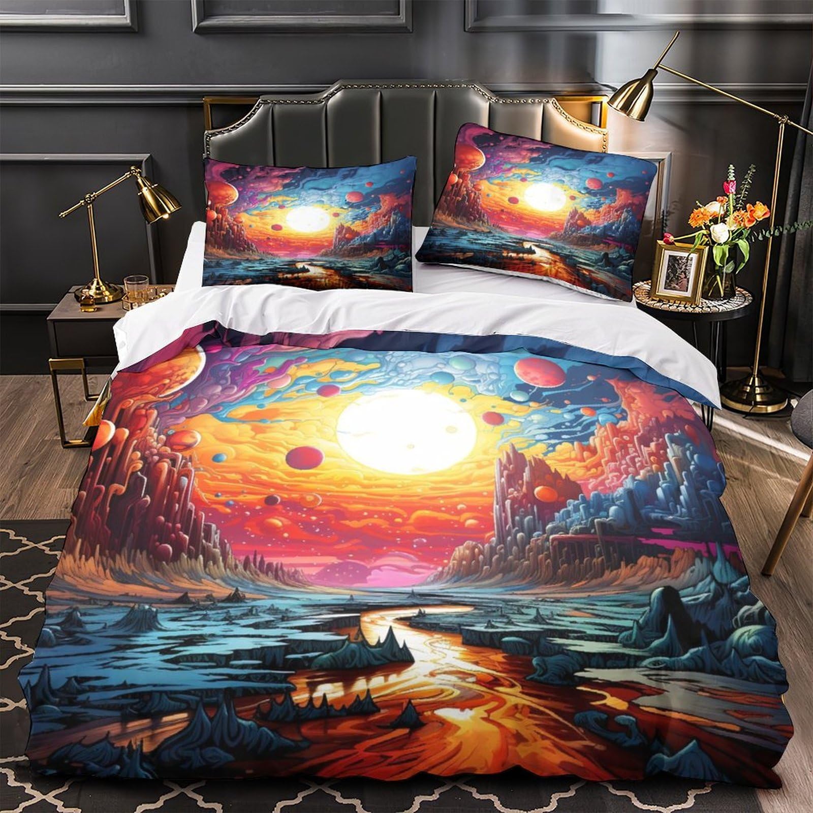 Housse de couette respirante anti-décoloration 200x200cm motif espace 3D