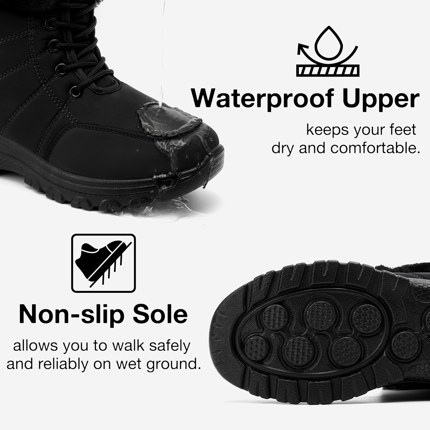 Alicegana Womens Snow Boots for Winter: Warm Fur Lined Anti Slip Waterproof Mid Calf Comfortable Lace Up Winter Shoes Outdoor Walking - Image 4