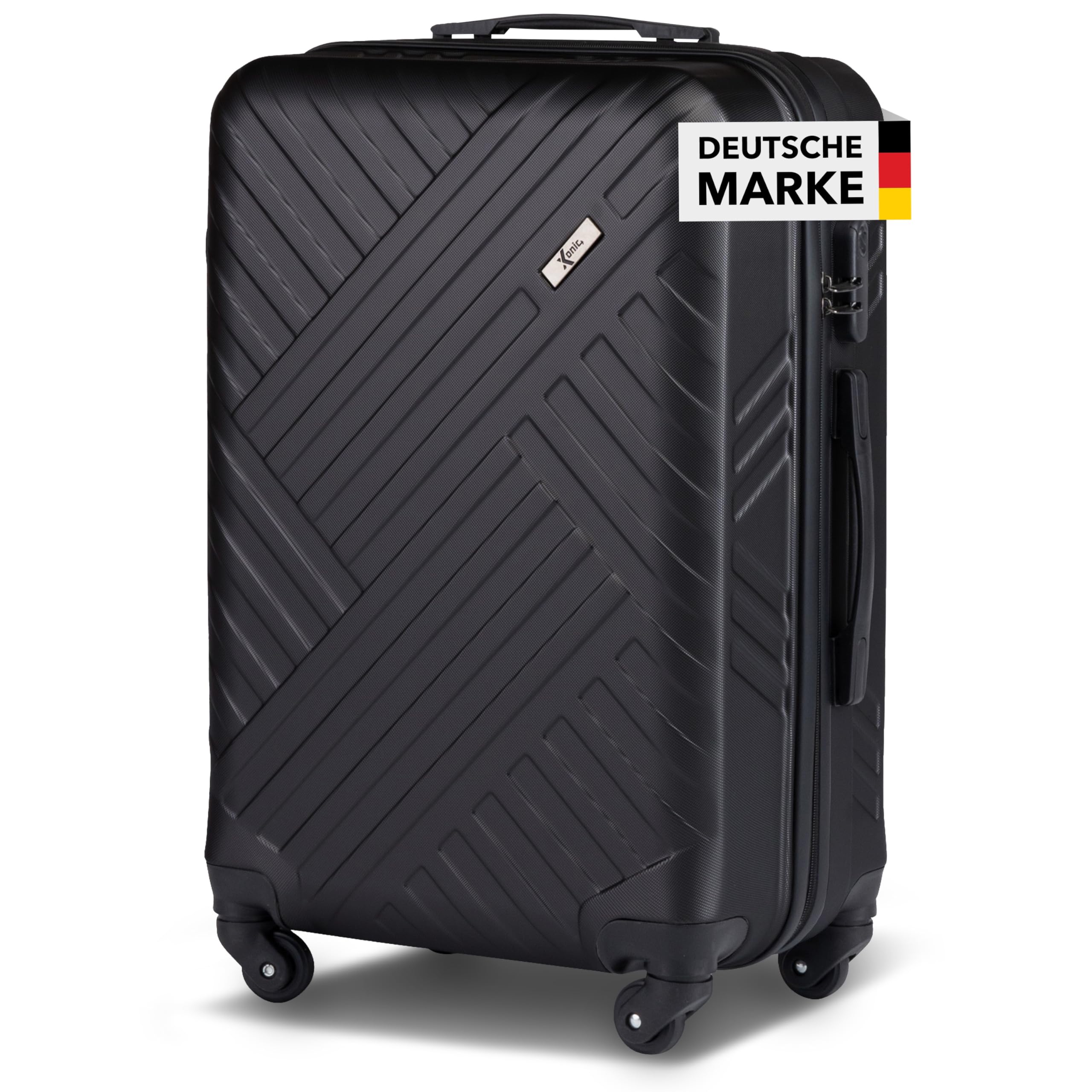Xonic Design Reisekoffer - ABS Hartschalen Koffer mit 360° Leichtlauf-Rollen - hochwertiger Trolley mit Zahlenschloss in M-L-XL oder Set (Tiefschwarz, XL)