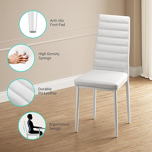 Miniatura 6 de Gizoon Juego de mesa de comedor de cristal de 5 piezas, mesa de cocina y sillas para 4, juegos de comedor modernos de piel sintética para el hogar,