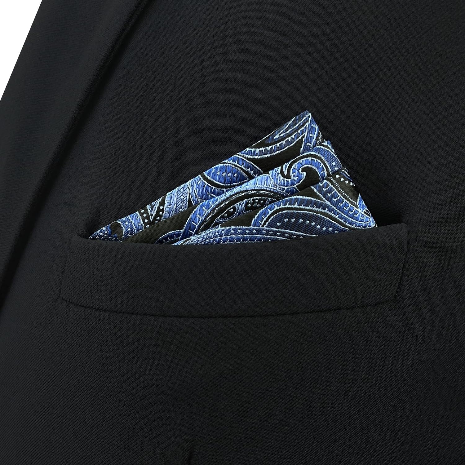 SHLAX&WING Pocket Square for Men Geometric Blue Black Silk Paisley Hanky