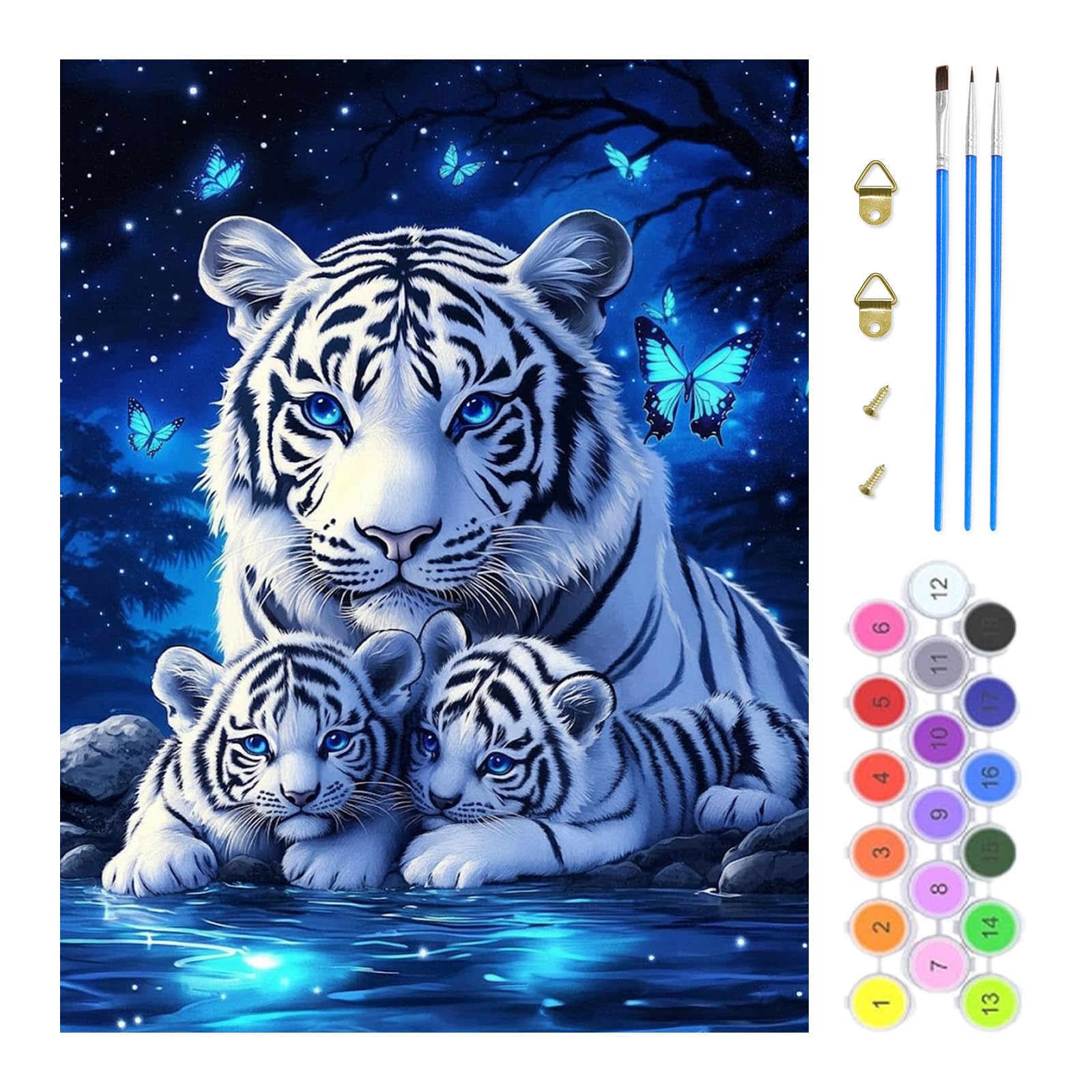 TOSTOG Paint by Numbers for Adults Oil Painting Kits for Adults White Tiger Family Painting by Number Kits for Beginners for Home Decor(11.8×15.7inch)