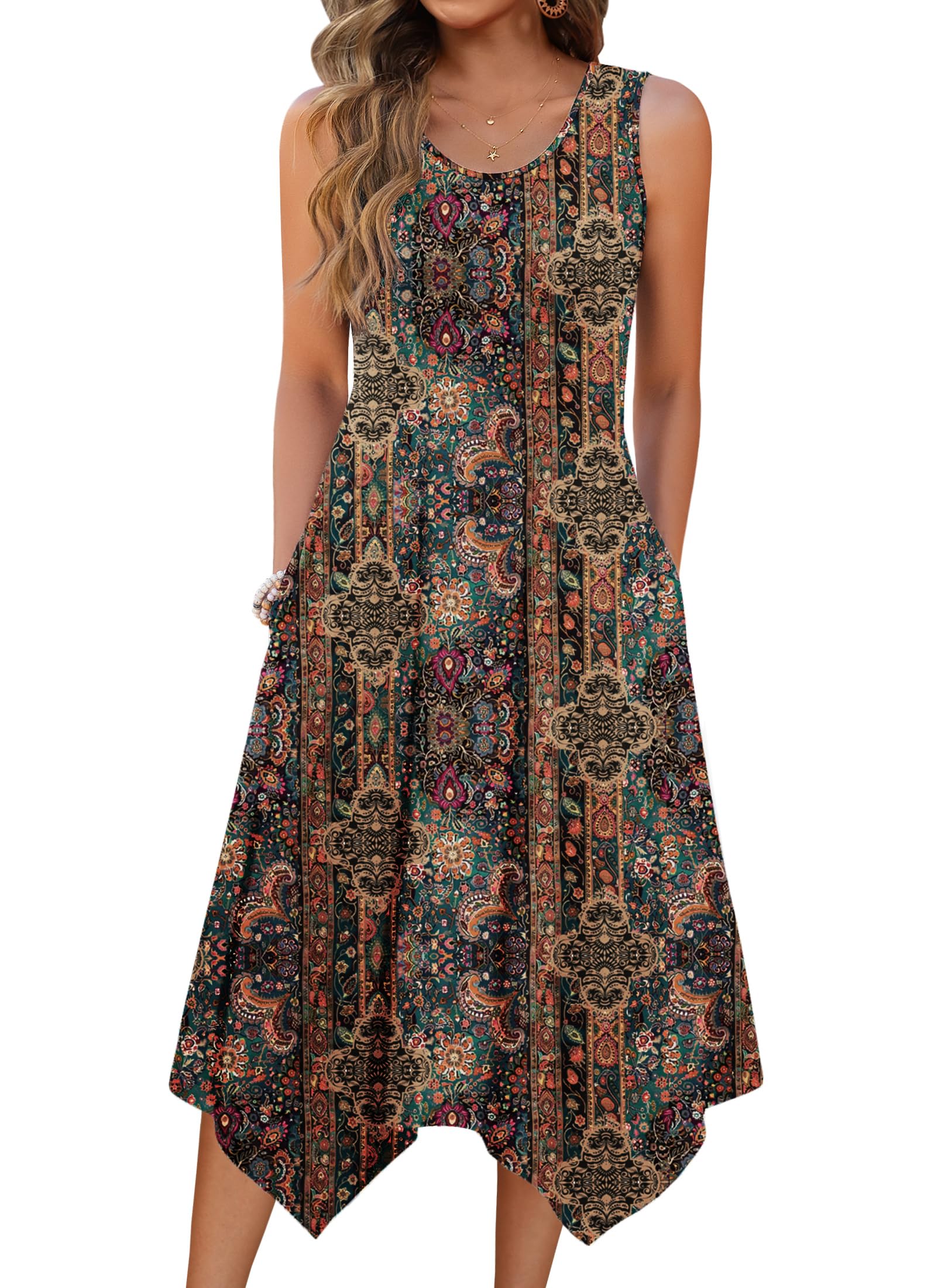 Zeagoo Womens Casual Dress for Summer Tank Dress Loose Flowy Beach Dress with Pockets Hankerchief Flare Midi Sundress 2026