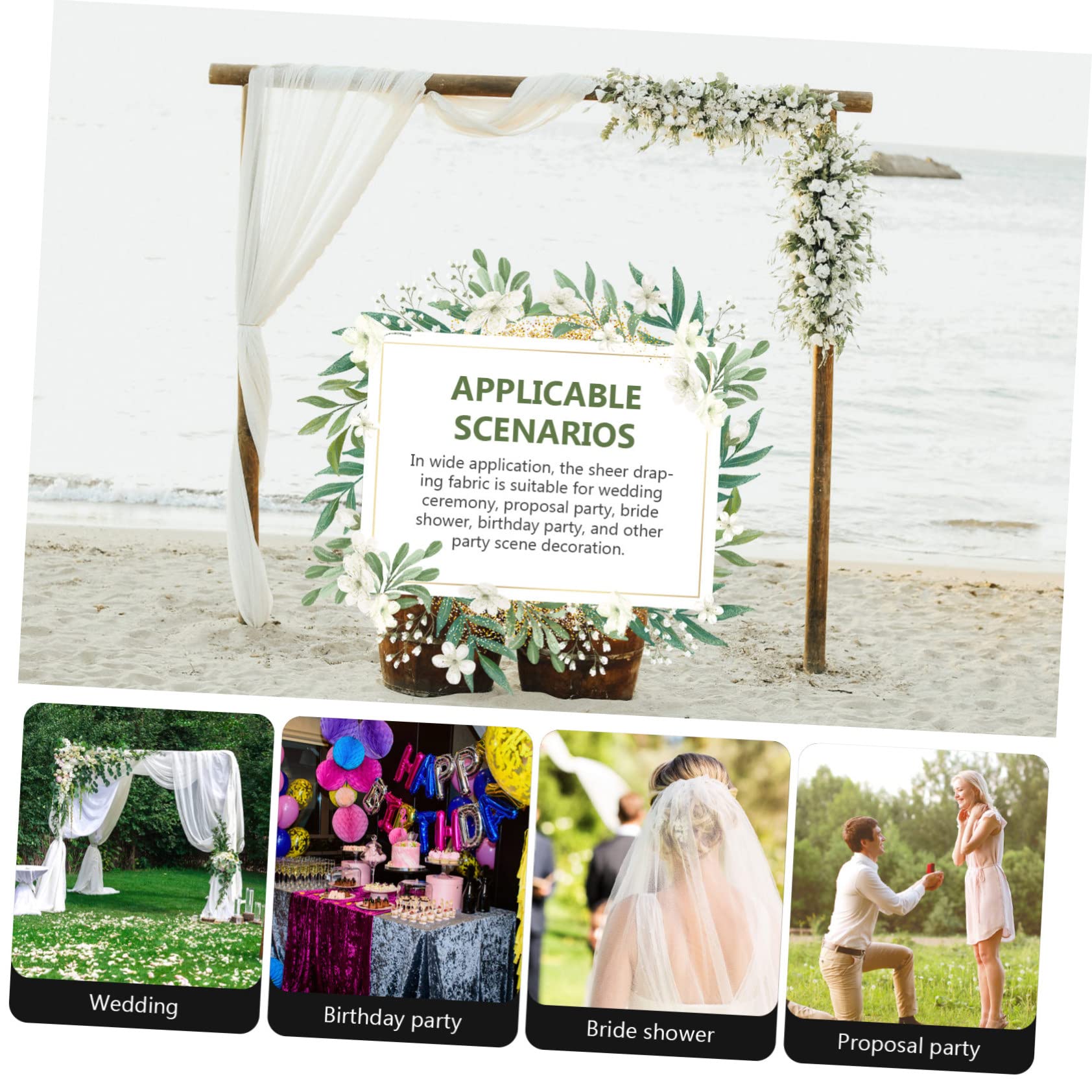 TOPBATHY 3St Hintergrundschleier im Freien Hochzeitsvorhang Deckenvorhang Gardinen hochzeitsdeko Fenstervorhänge Hochzeitsbogen Stoffvorhang Hochzeitsbogenplatten Schönheitsgarn Weiß