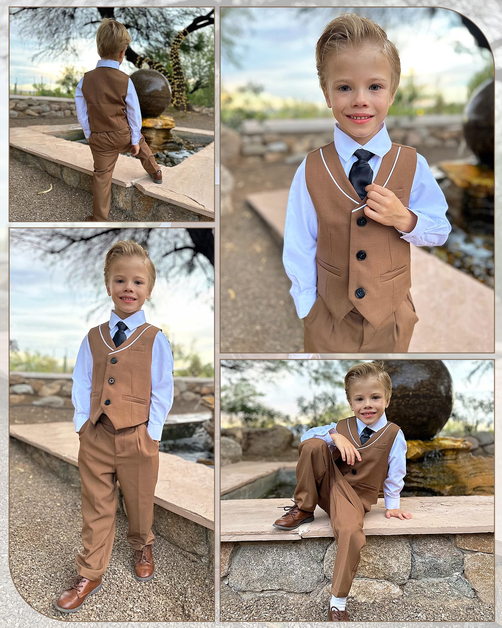 LOLANTA Costume 4 Pièces pour Garçon avec Gilet et Pantalon, Tenue de Cérémonie Mariage, Baptême & Anniversaire pour Enfant, Ensemble Habit Habillé 2-14 Ans
