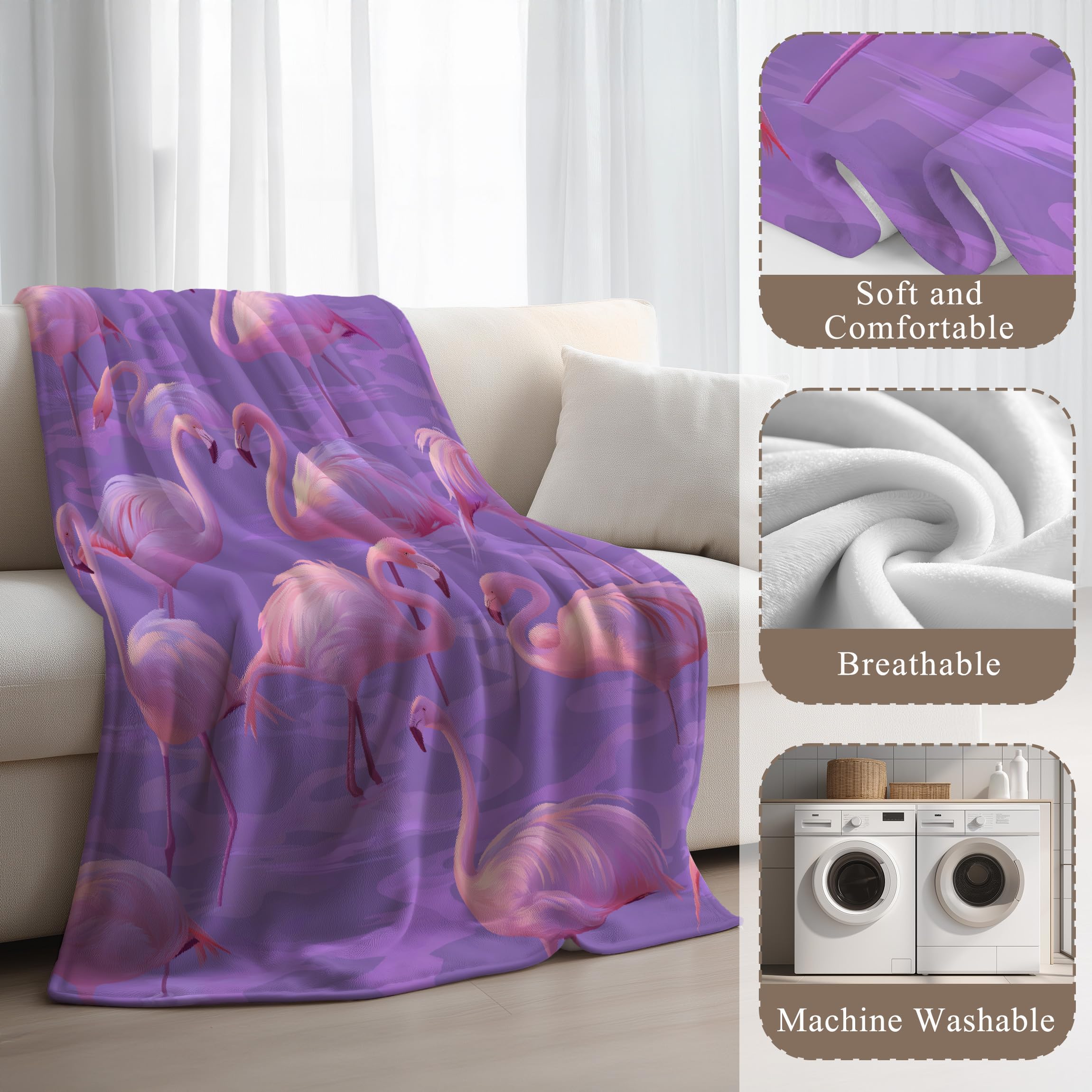 Różowy miękki koc, bardzo miękki w 100% z mikrofibry, ptak flanelowy koc polarowy, 150 x 200 cm, łatwy w pielęgnacji i trwały, różowy flamingi Fantasy Plaid na sofę