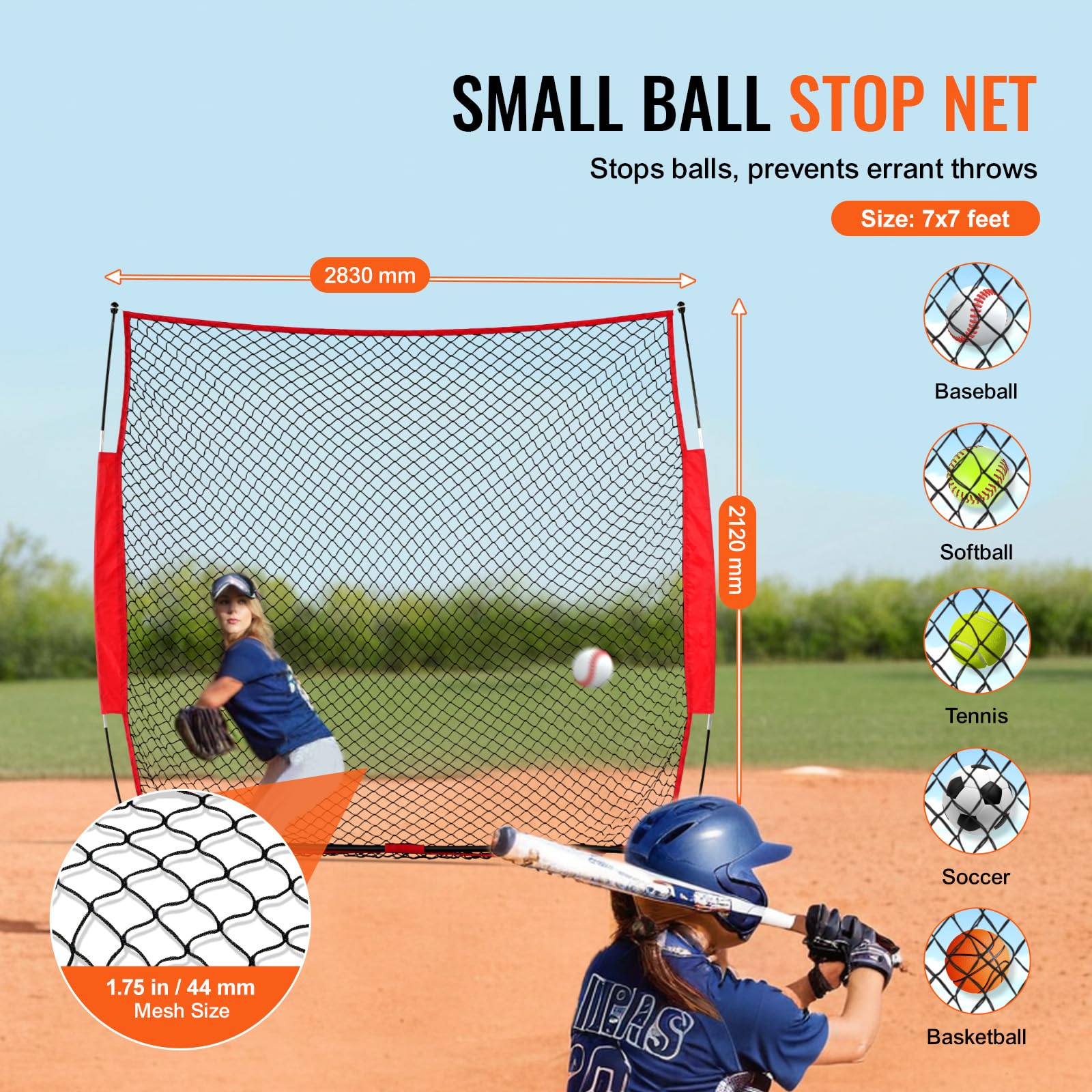 Happybuy Barricade Backstop Net, 7x7 ft Sports Barrier Netting, Portable Practice Equipment with Carry Bag, Protection Screen for Baseball, Softball, Soccer, Lacrosse & Hockey Training, Backyard Use