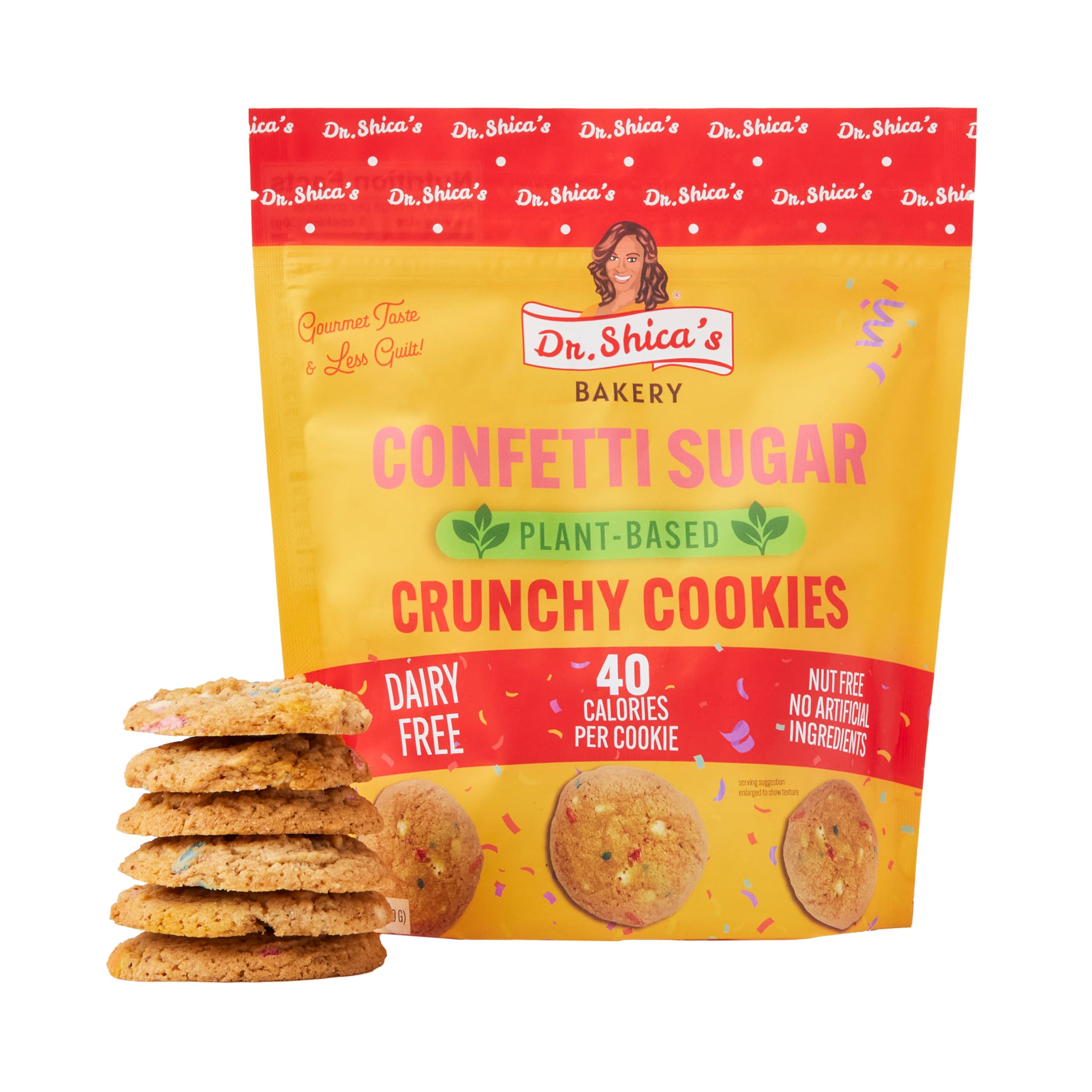 Dr Shica's Bakery Plant Based Confetti Sugar Cookies - Healthy Snacks, Vegan Dessert, Dairy Free, Nut Free, No Artificial Ingredients, 40 Calories