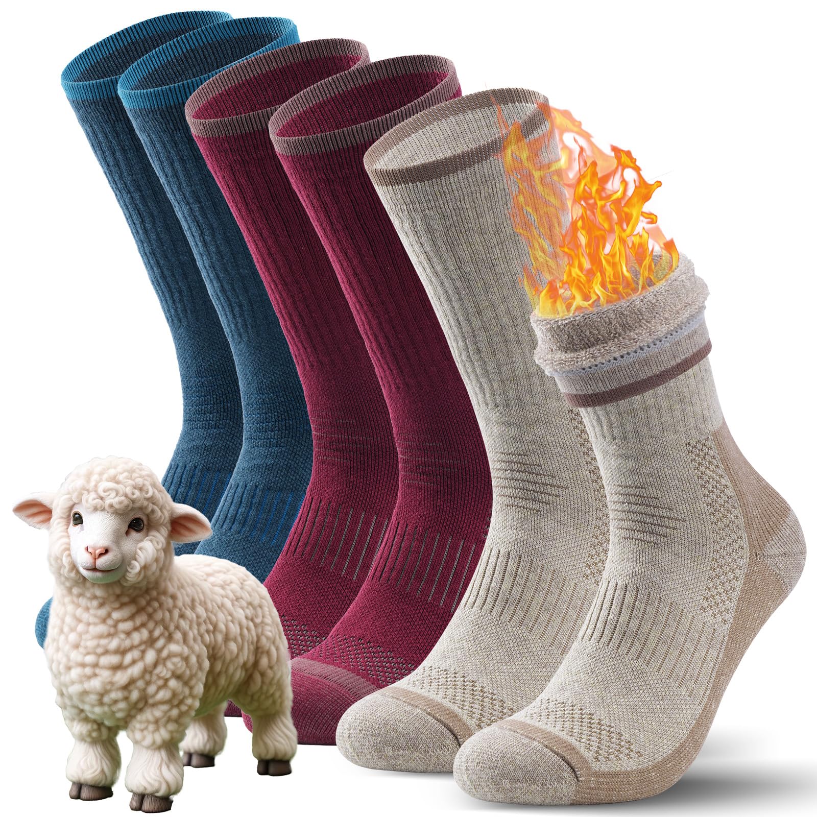 TANSTC Calze in Lana Merino, Calzini Invernali Classici, Traspiranti, per Uomo e Donna, Antiscivolo, Nero/Grigio/Colorato. 3 Paia, 35-38 39-42 43-46 47-50