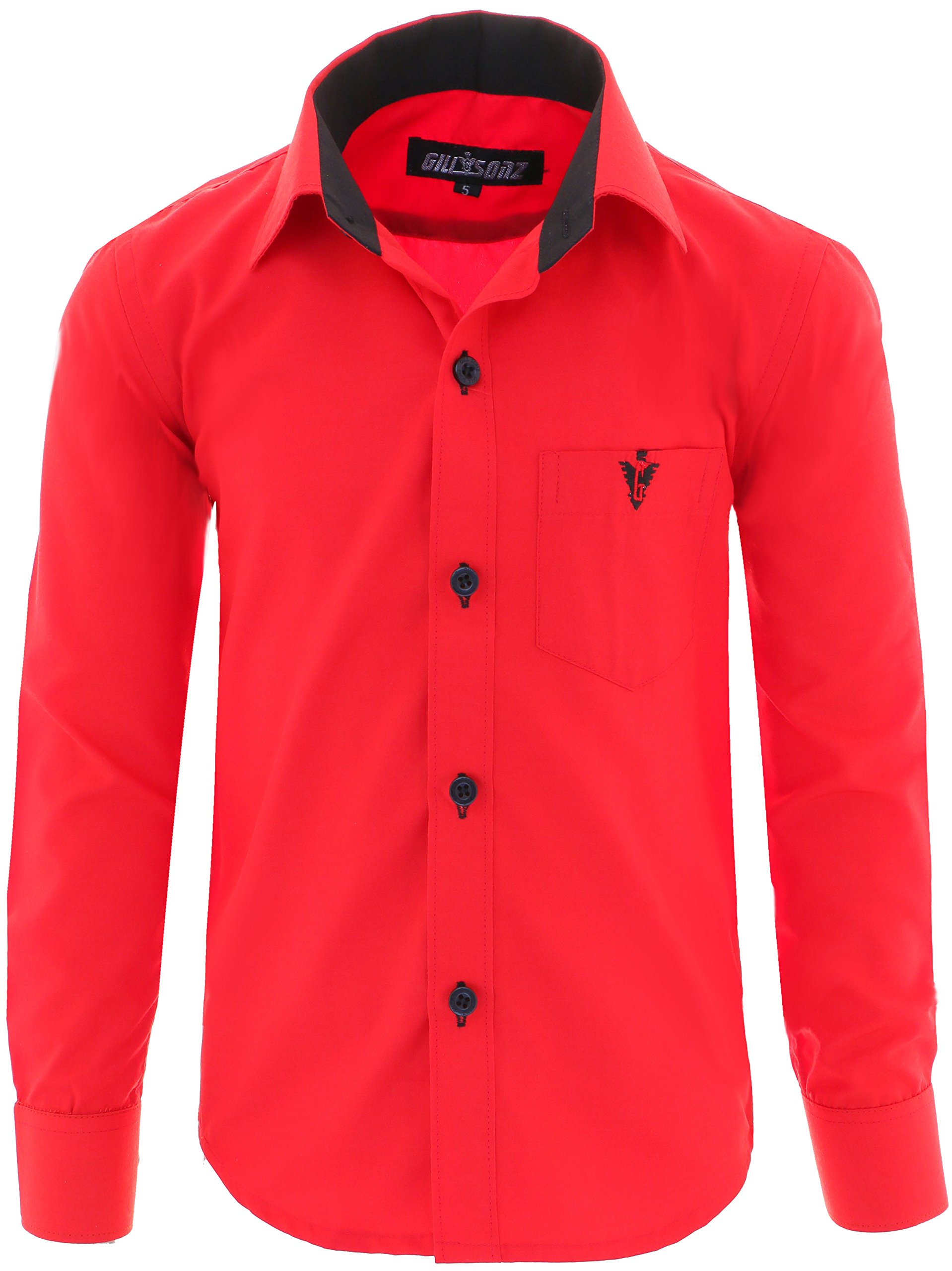 Gillsonz A7 - Chemise de fête à manches longues pour enfant - Facile à repasser - Disponibles dans 10 couleurs - Taille : 86 à 158