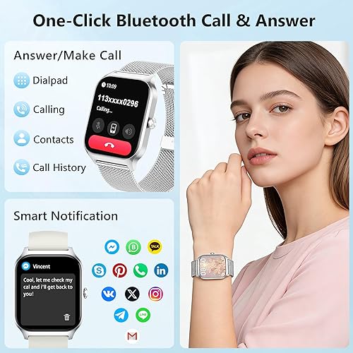 Miniatura 3 de Reloj inteligente, relojes inteligentes de 1.85 pulgadas para mujeres y hombres, responder llamadas, frecuencia cardíaca, presión arterial, monitor