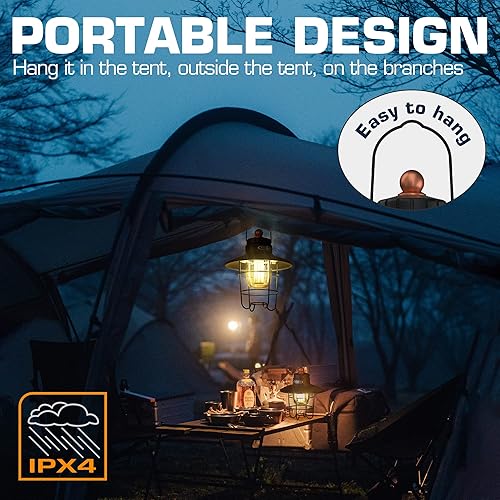 Miniatura 6 de EverBrite Faroles LED para campamento, paquete de 2, linterna recargable USB C con 3 modos de luz, faroles vintage para exteriores con función de