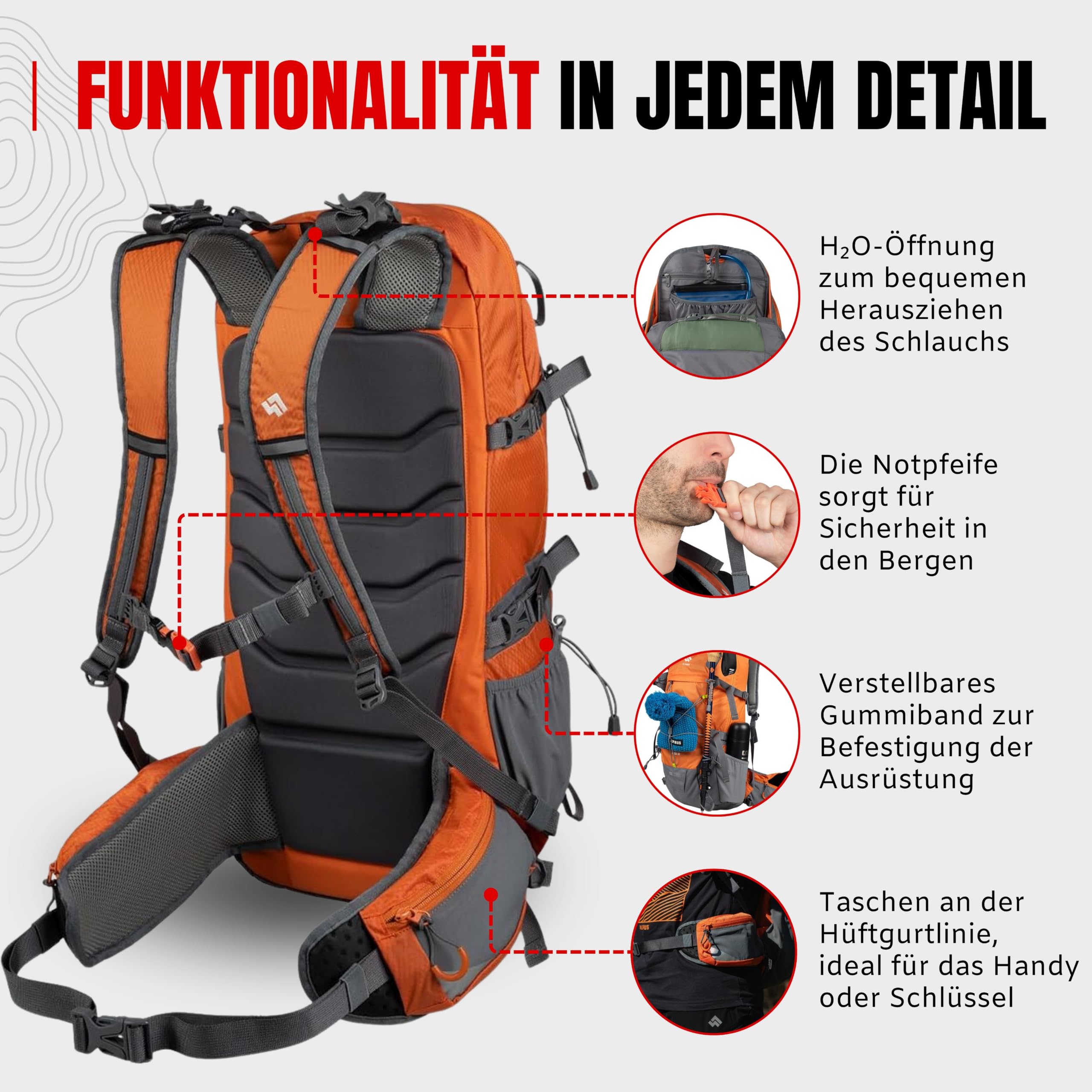 Alpinus - Wanderrucksack Fatra 30 L, Rucksack Sport und Outdoor, Trekkingrucksack Leichtes,Ttaktisches Modell, Backpacking Ergonomisch Geformte, Wanderrucksäcke - orange