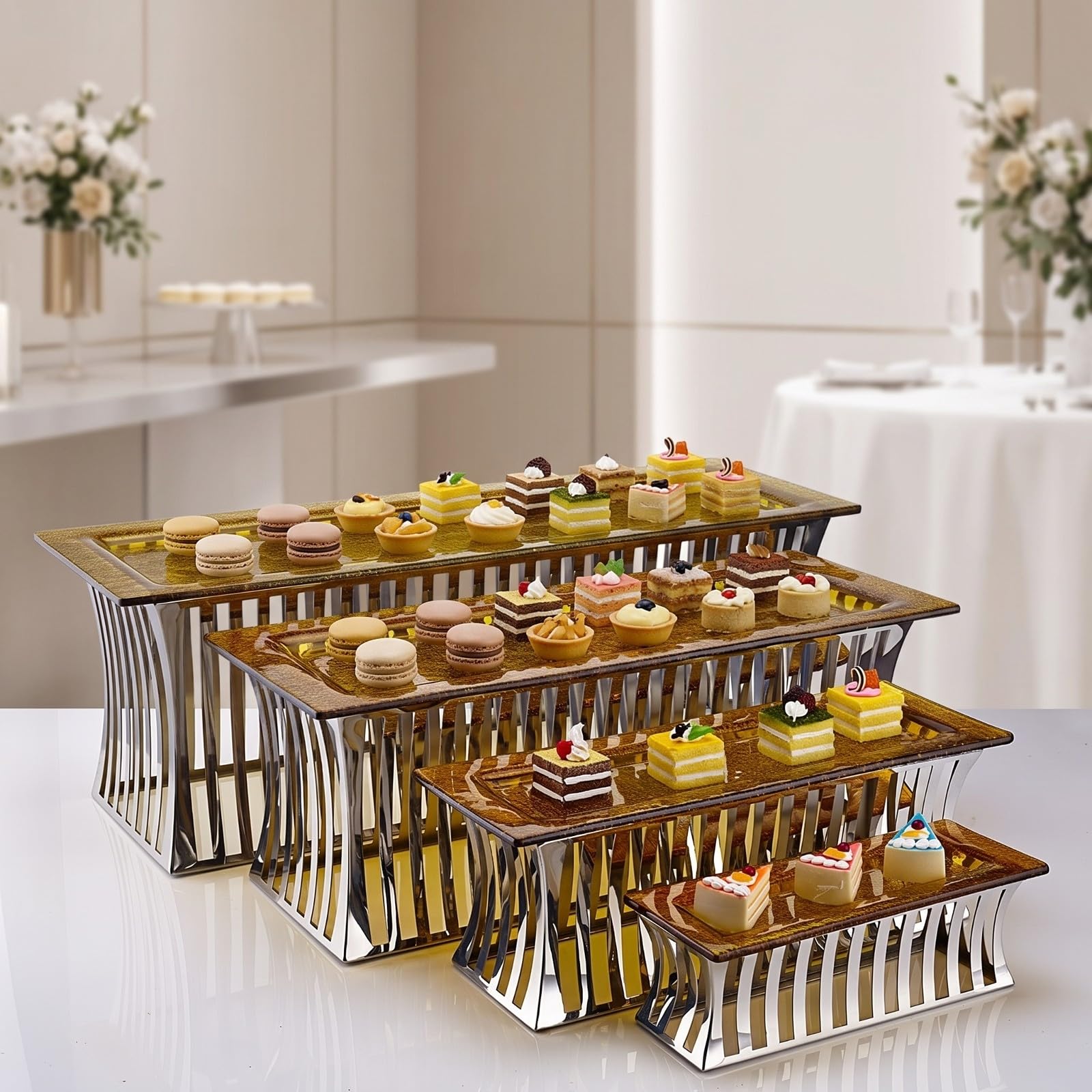 Vassoio da Esposizione per Pasticceria | Professionale, Vassoio Rettangolare con Bordo Rialzato, Moderno, , per Hotel, Catering, Pasticcerie , XL , Rosso