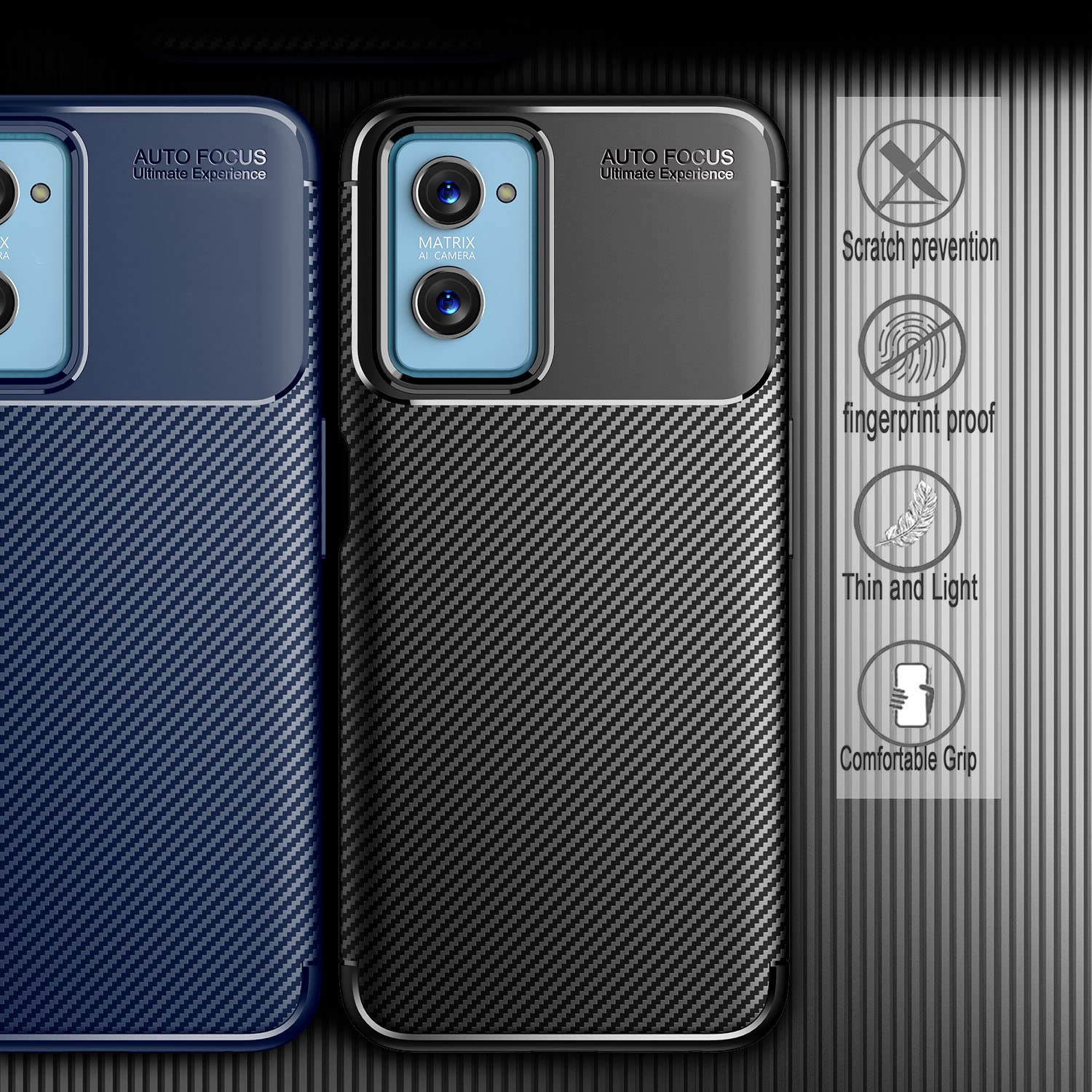Custodia Protettiva Per Oppo A76 4G - Cover In Silicone TPU Con Paraurti Antiurto, Design Fibra Di Carbonio, Nero