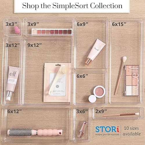 Miniatura 8 de STORi SimpleSort - Juego de 2 organizadores de cajones transparentes apilables  Bandejas rectangulares de 12 x 9 x 2 pulgadas  Contenedores anchos