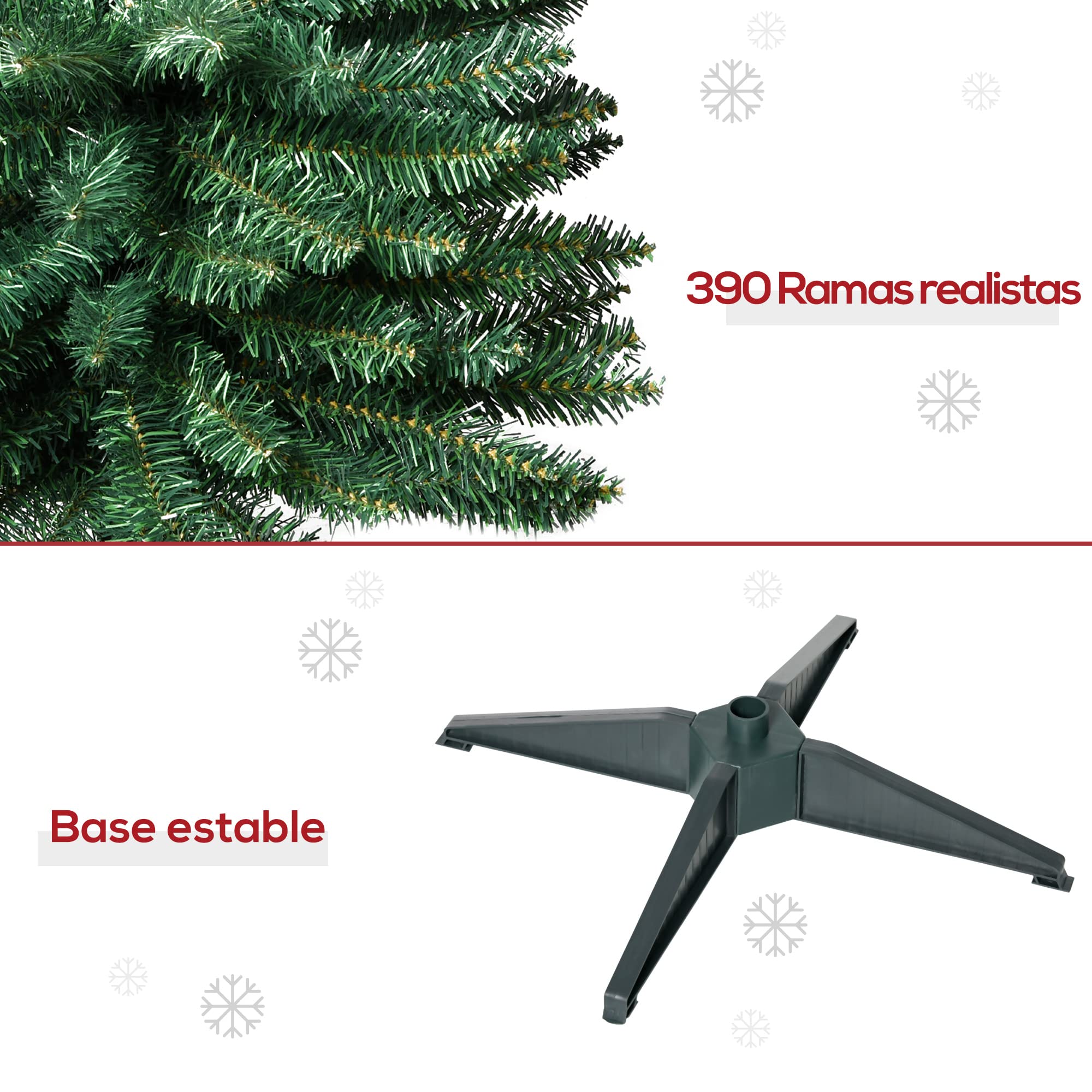 HOMCOM Árbol de Navidad Estrecho 180 cm, Árbol Artificial con 390 Ramas, Base de Plástico Desmontable, Fácil Montaje, para Salón Interior, Verde