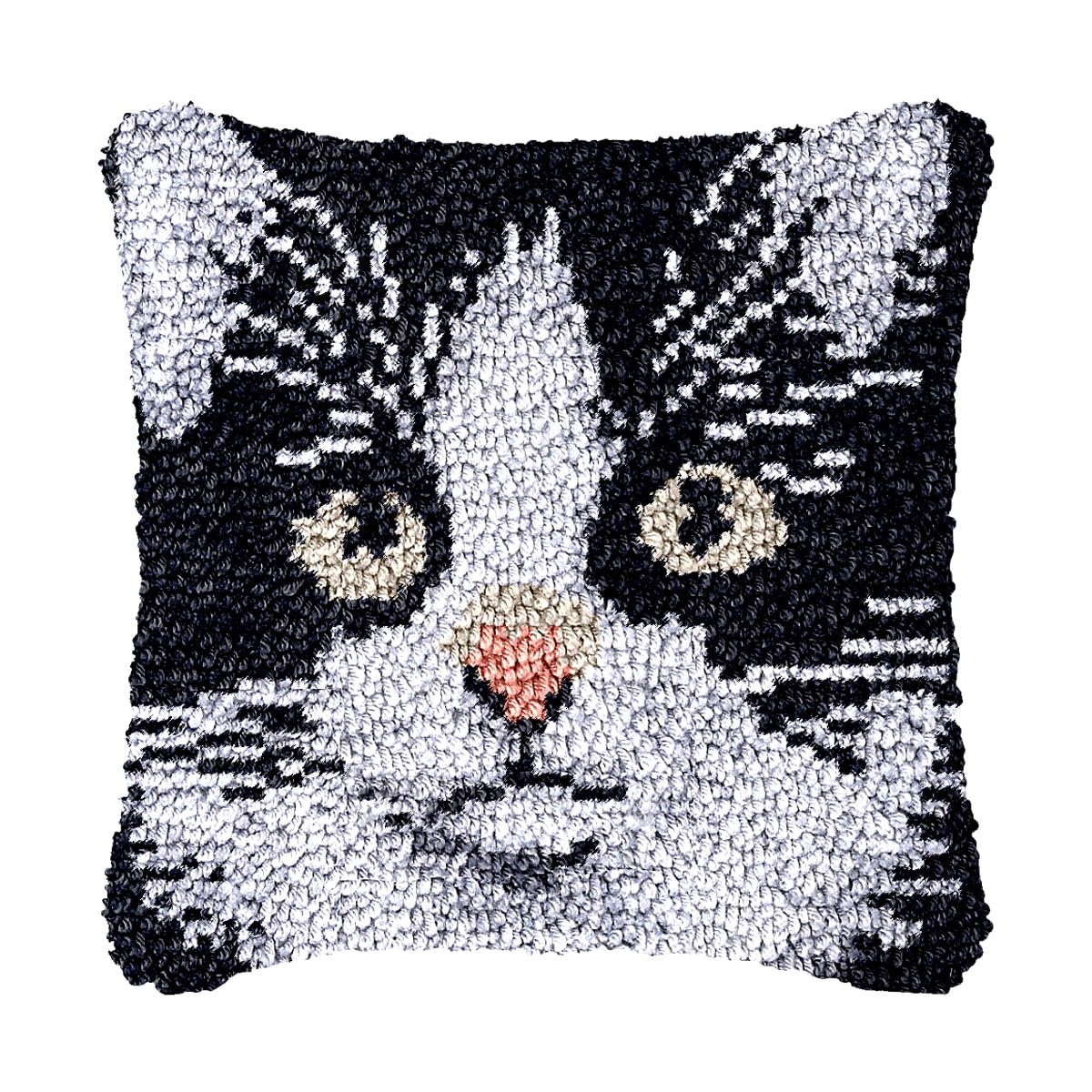 bositigo Latch Hook Kits for DIY Throw Pillow Cover, Colorful Handmade Pillow Case for Home Decoration, Festival Gift 17x17inch (Cow Cat1)