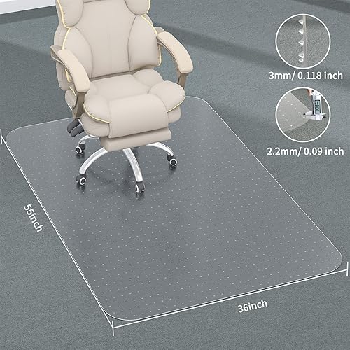Vista 40 de Office Chair Mat for Carpet, 36" X 48" X 0.09" Desk Chair Mat for Carpet Floors, Clear and Thick Rolling Computer Chair Mats with Non-Slip Studded