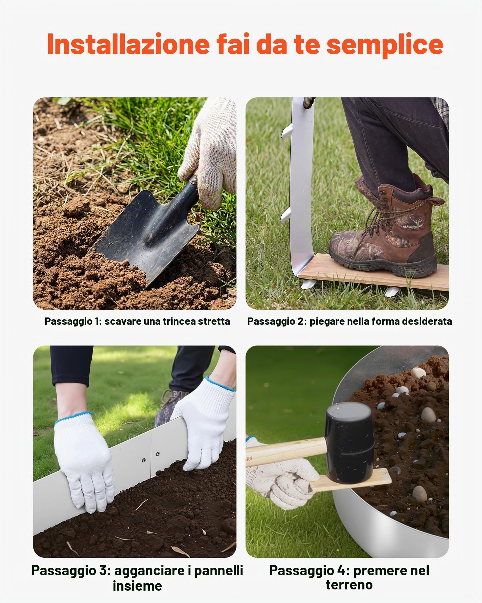 VEVOR Bordatura da Giardino per Aiuola Orto Fiori Piante in Metallo 100 x 23 cm, Recinzioni per Prato Giardino Bordatura in Acciaio Corten Sentieri Paesaggistica, Kit con 11 Piastre di Collegamento