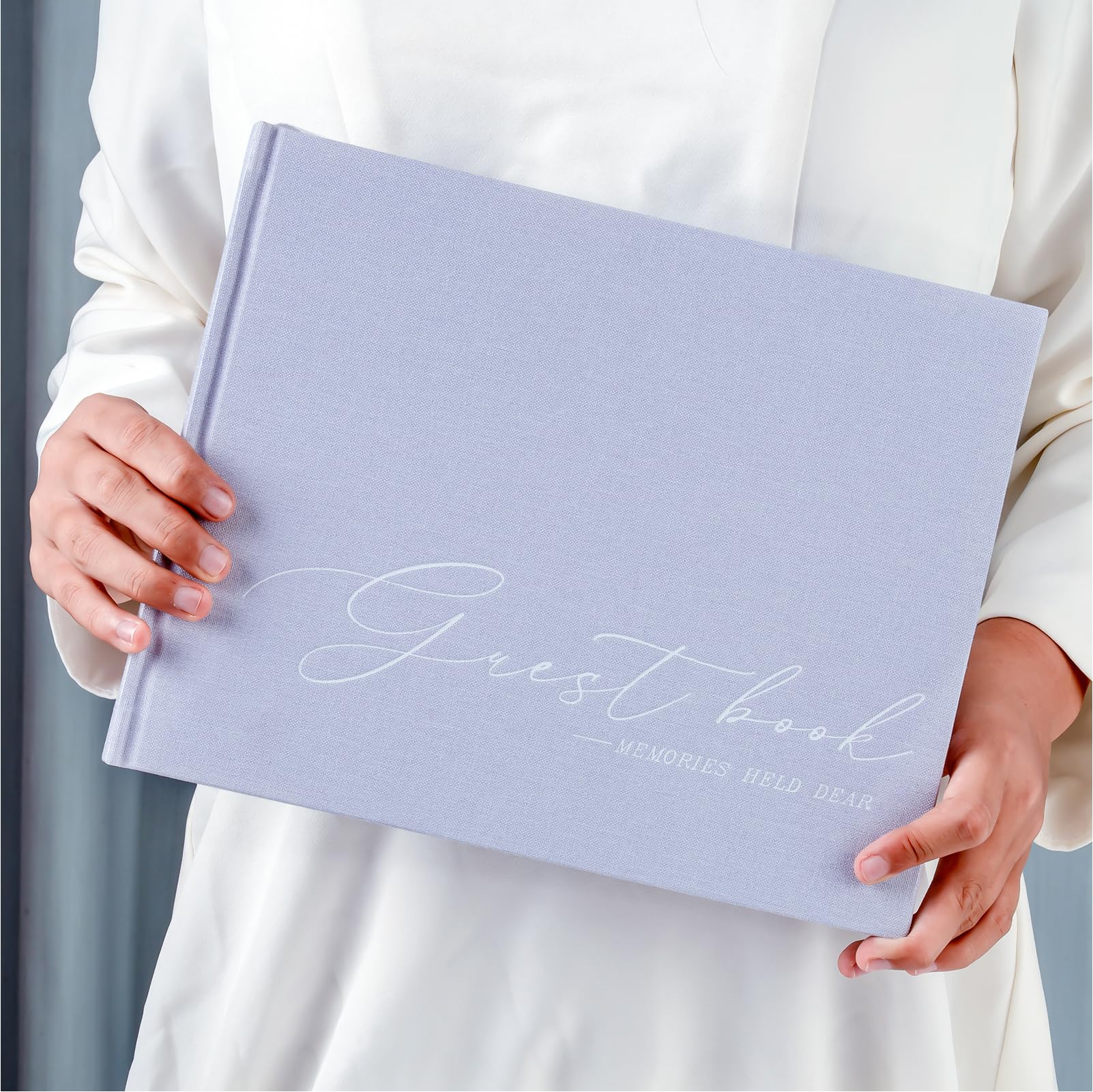 Hochzeitsgästebuch für Empfang & Babyparty – Elegantes Gästebuch aus Leinen für Polaroid-Fotos & Unterschriften mit "Please Sign" Karte & Fotoecken, 100 Seiten