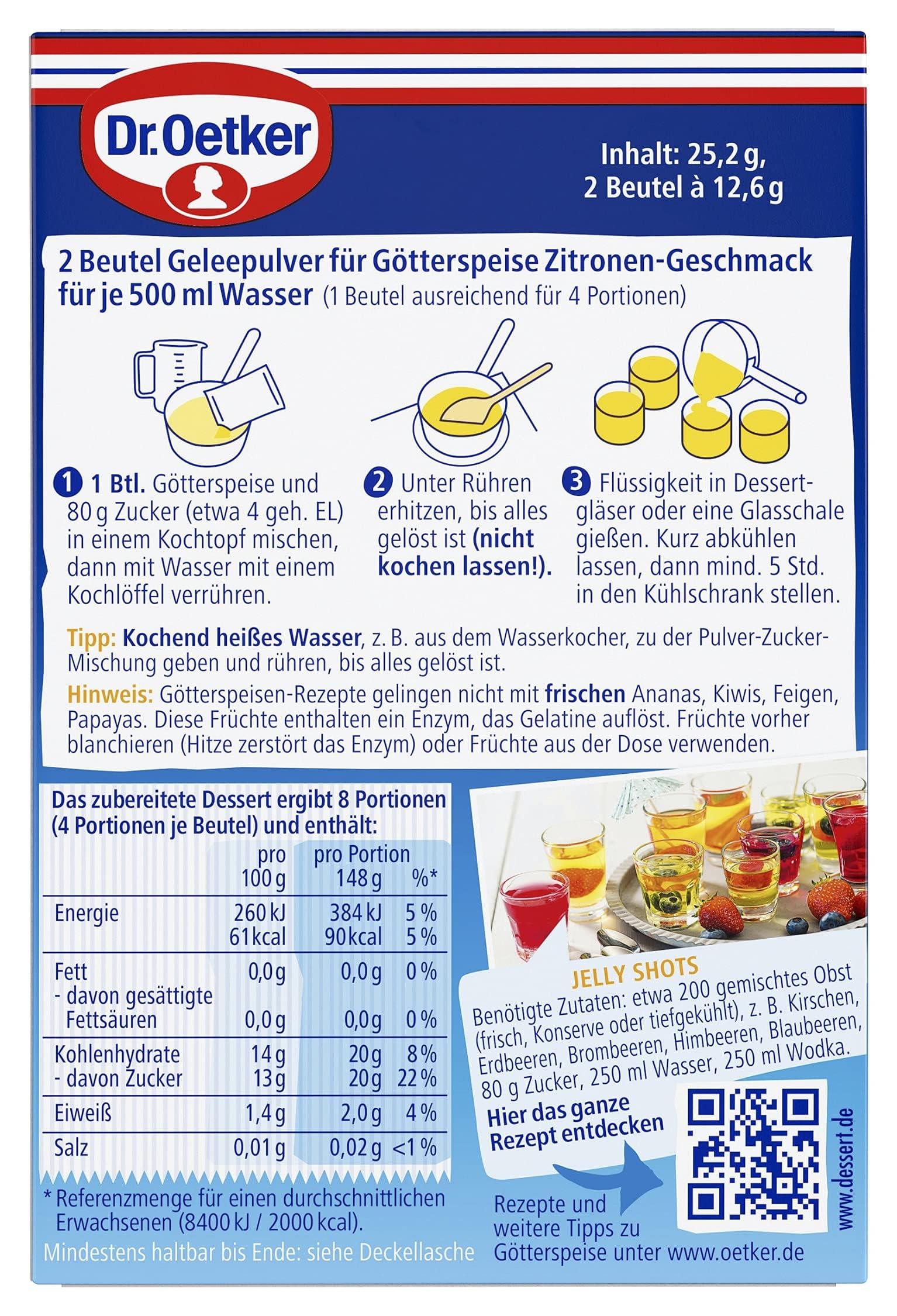 Dr. Oetker Götterspeise zum Kochen Zitronen-Geschmack, 16er Pack Dessertpulver für Wackelpudding mit Zitronen-Geschmack, 16 x 25,2 g