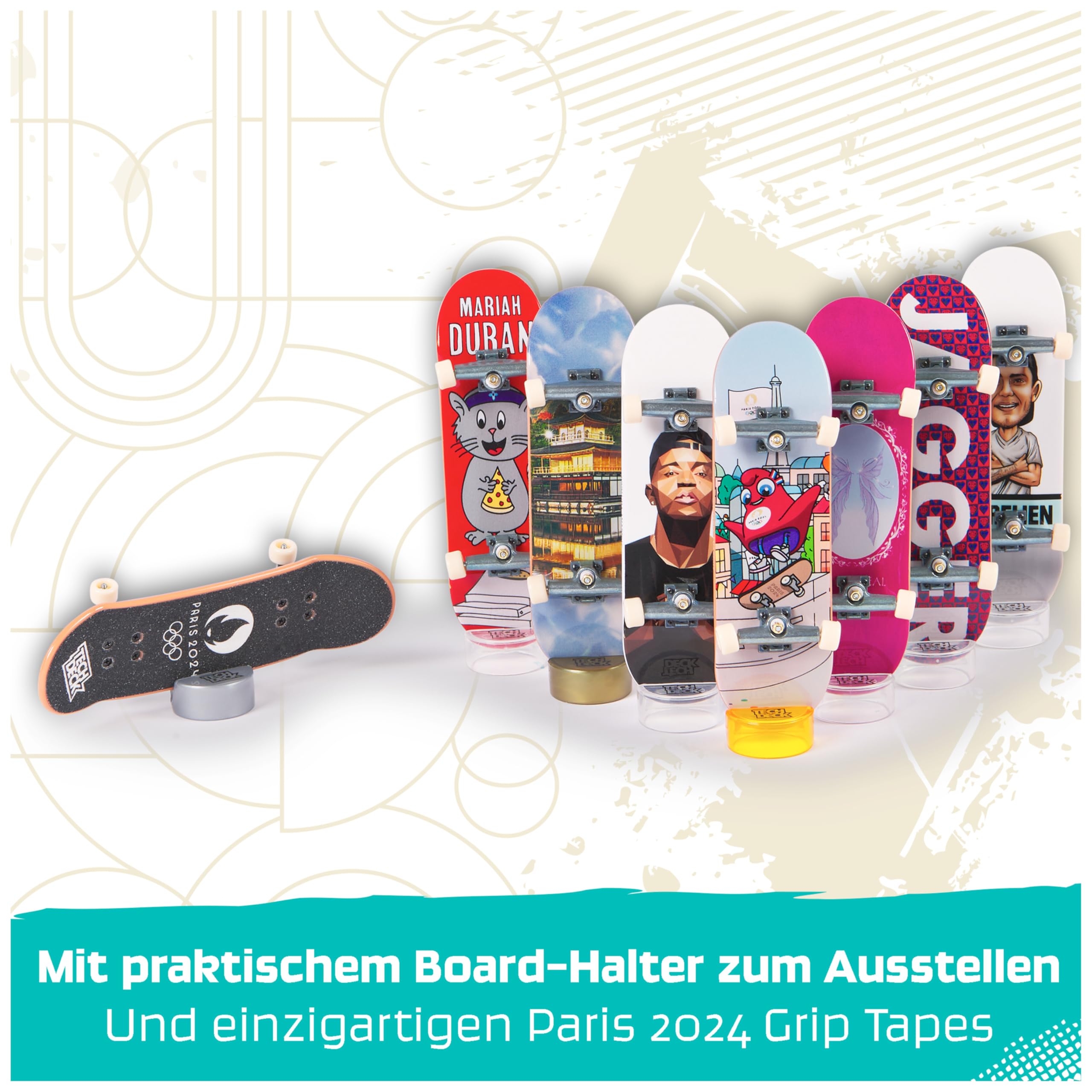 Tech Deck Competition Legends 8-Pack, Set mit 8 authentischen Fingerboards der olympischen Skate-Athleten in Paris 2024, 8 individuelle Board-Halter, 8 Athleten-Karten, ab 6 Jahren