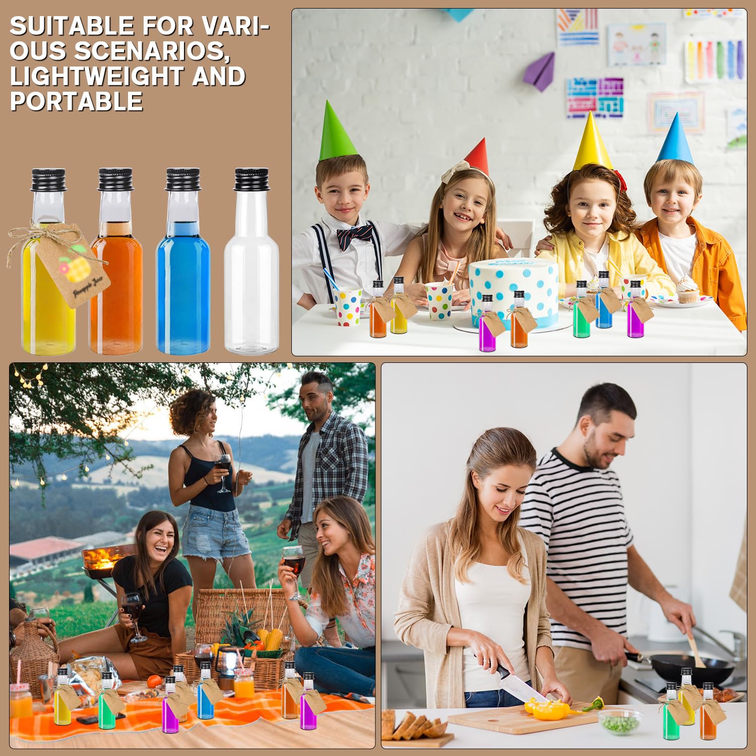 Nuenen 24 Bottiglie Sferiche In Plastica Con Tappo In Sughero – 100 Ml, Imbuti Inclusi Per Decorazioni E DIY