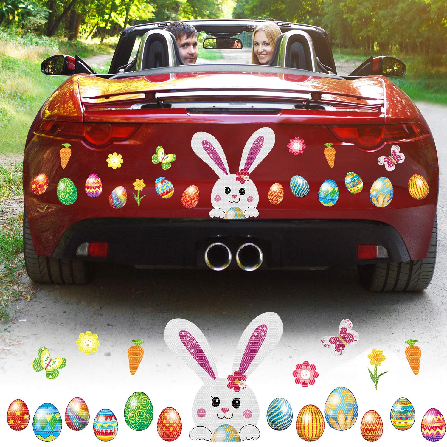 Blulu 20 Pcs Happy Easter Car Magnet, Reflective Bunny Easter Eggs Decor Magnet Set Easter Party Decor for Easter Party, Car, Garage, Mailbox, Refrigerator Decor Spring Holiday Automotive Magnetic