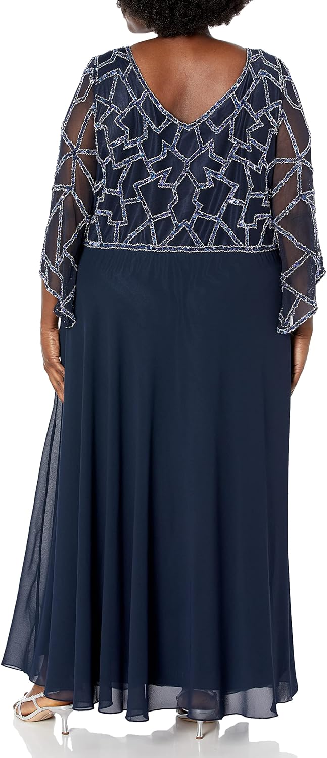 J Kara Womens Plus Size 3/4 Sleeve Geo Beaded Gown - Image 2
