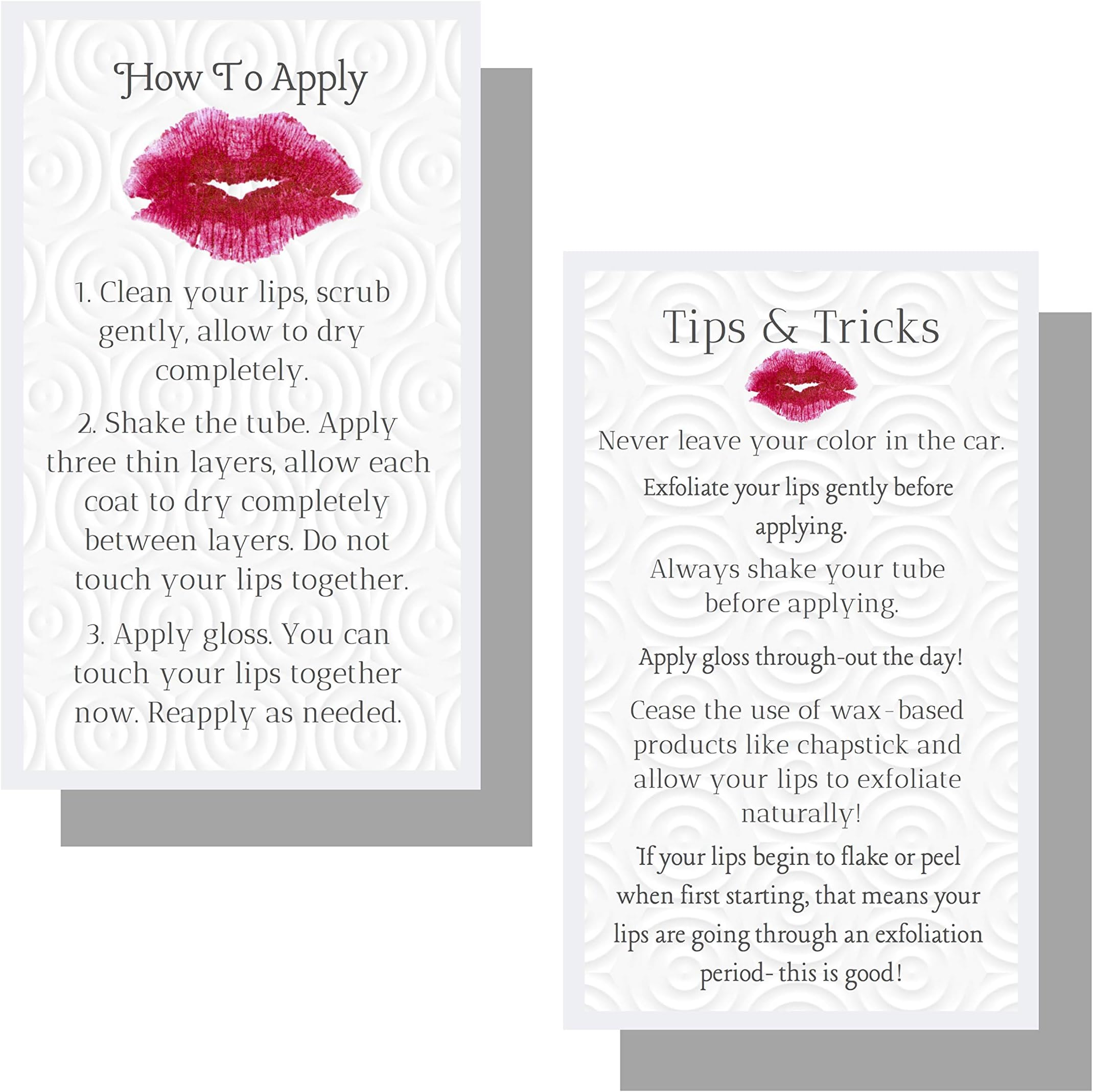 50 How To Apply Lipsense by SeneGence/Tips and Tricks Cards | Double Sided Instruction Cards | Package of 50 Total Cards