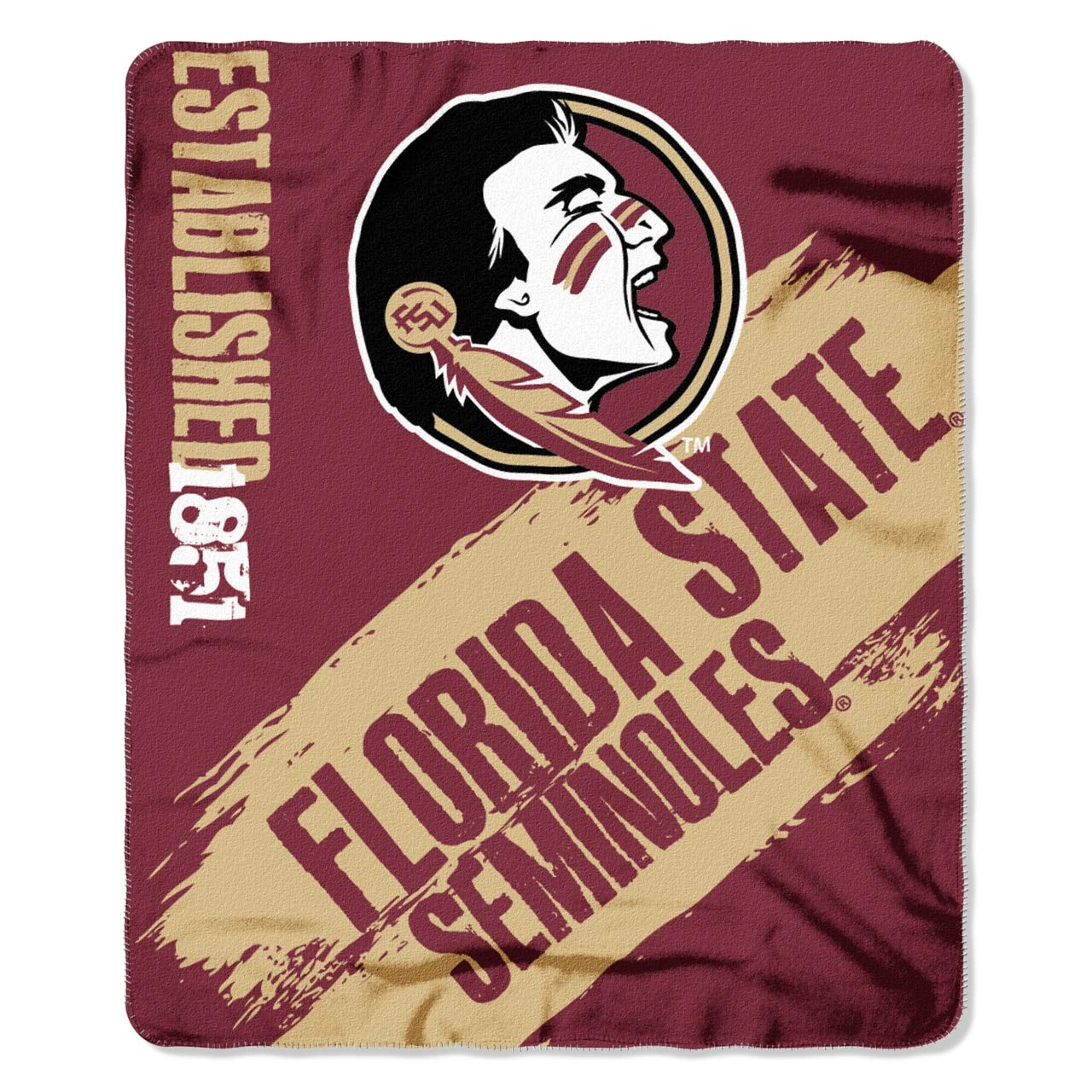 Northwest NCAA Florida State University (FSU) Seminoles Fleece Painted Blanket, 50" x 60", Team Colors, One Size