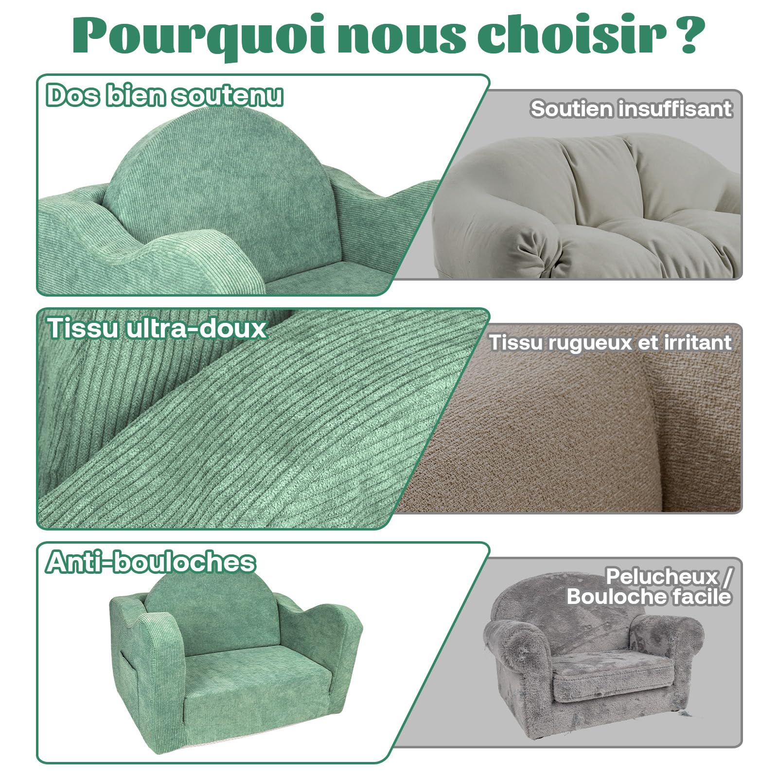 2 in 1 Fauteuil Enfant Convertible - Canapé Bébé Filles 1-4 Ans