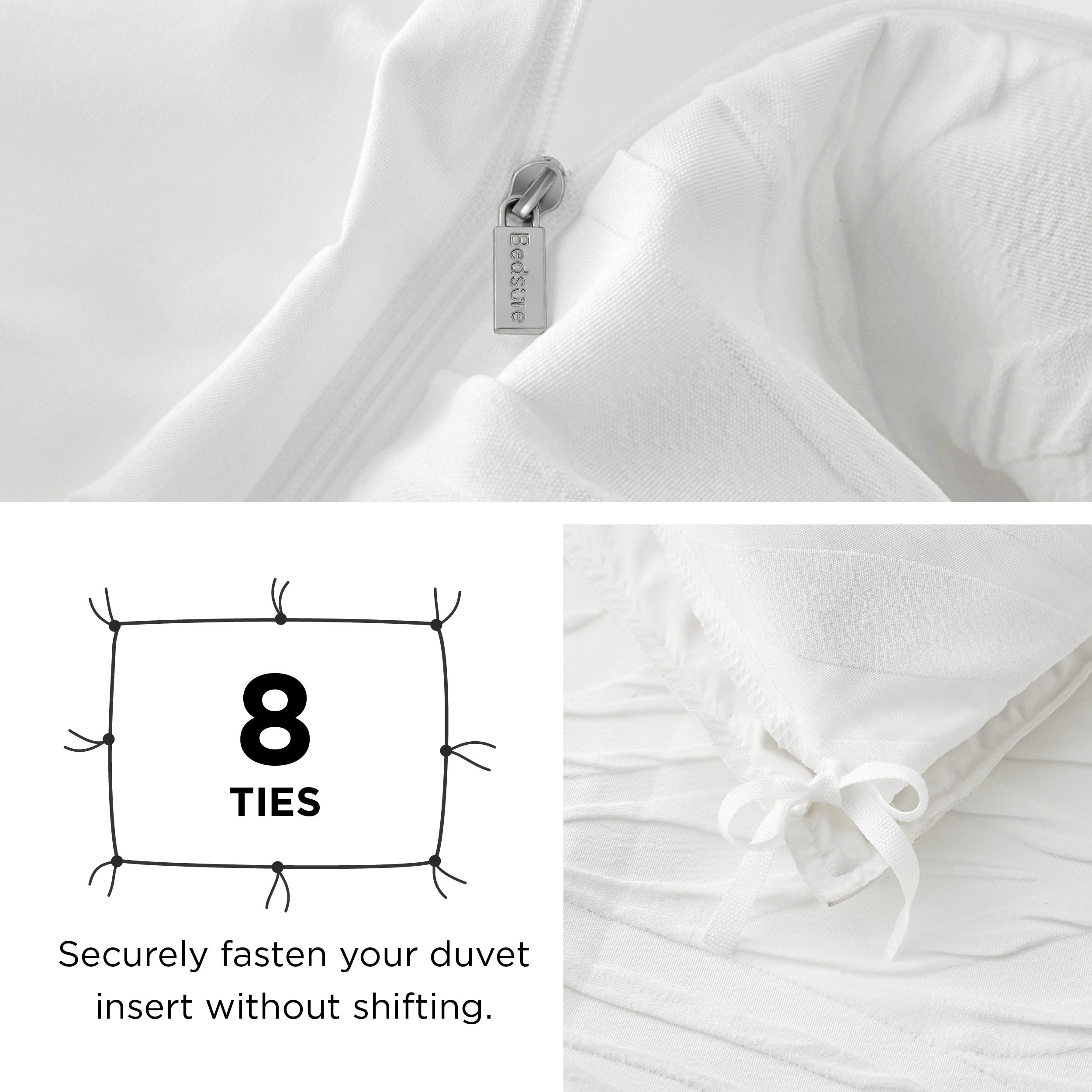 Bedsure Boho Duvet Cover Queen - Leaf Style Duvet Cover Set, Boho Bedding, Textured Queen Duvet Cover for All Seasons, 3 Pieces Soft and Lightweight Home Bedding Duvet Cover (White, Queen, 90x90)