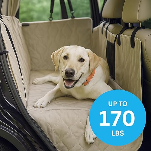 Miniatura 2 de Asiento de automóvil para mascotas premium, convertible entre asiento individual y doble, conexión con cremallera, color beige, 49 x 22.5 pulgadas