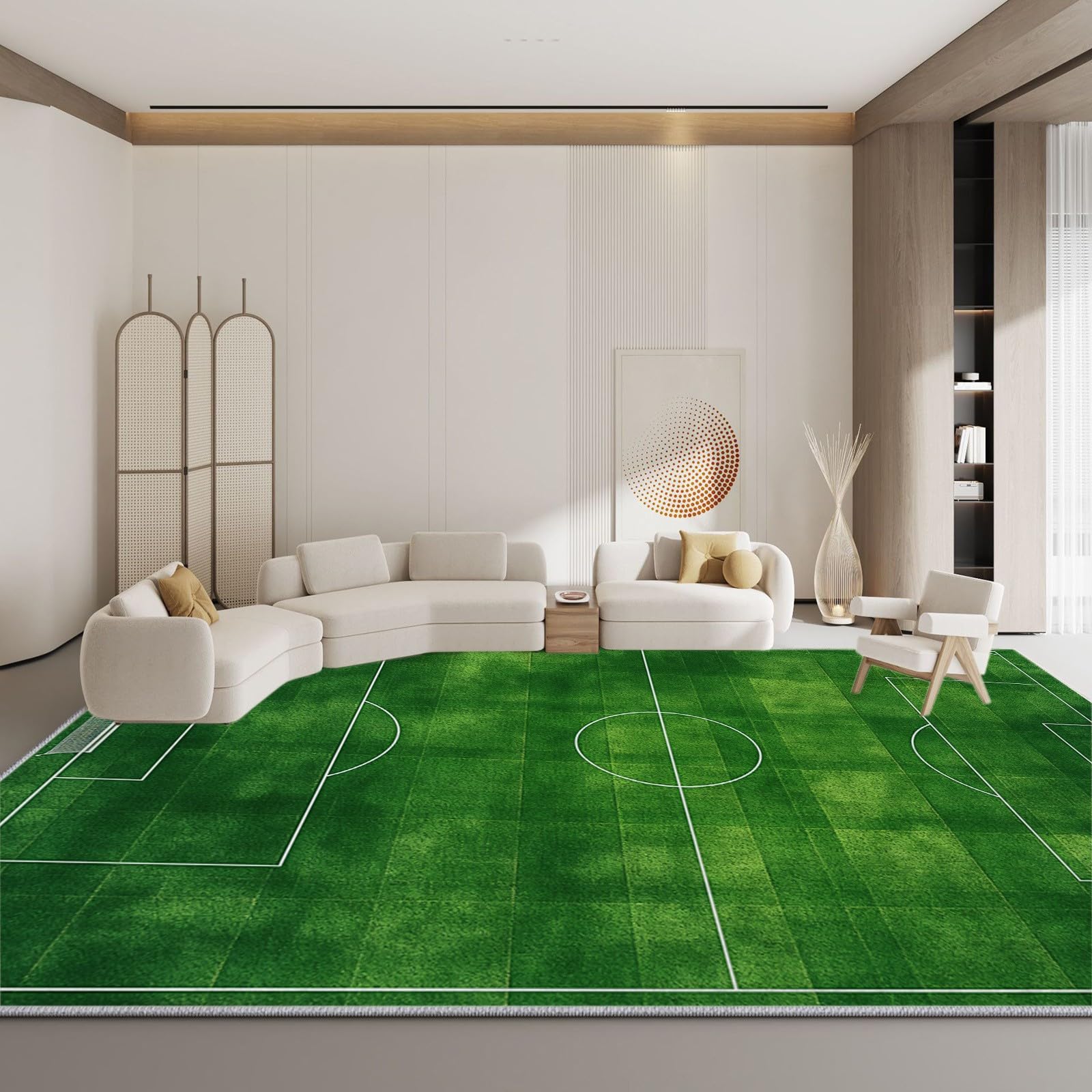Tapis de salon lavable en machine 80 x 150 cm vert, coureur faible poil antidérapant avec imprimé rayures vertes terrain de football - tapis chambre pour la chambre à coucher le bureau à domicile