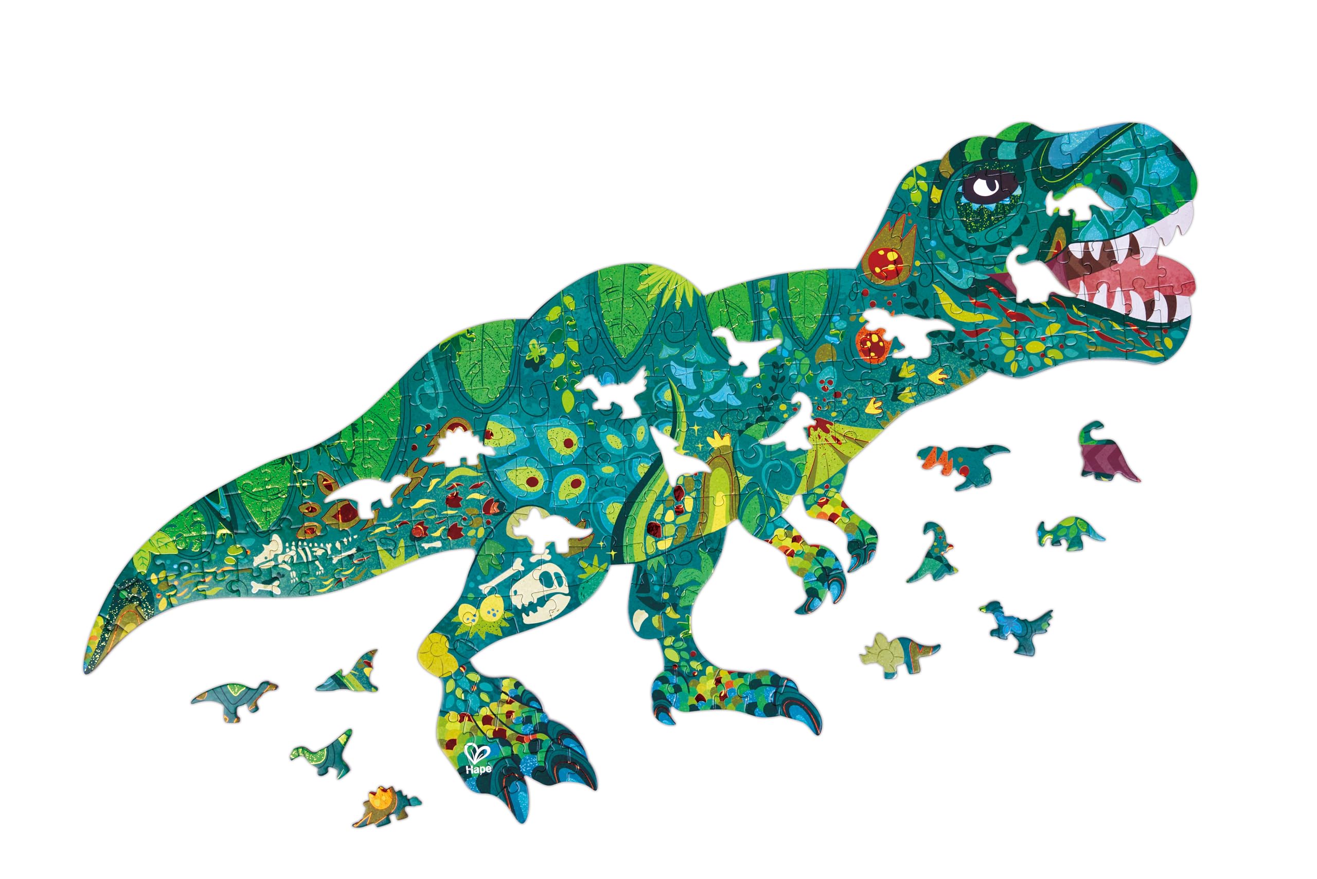 Hape Shimmer Dinosaur Floor Puzzle - 200 Pieces, Green, 200 pieces, 58 cm x 100 cm