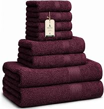 Luxe 8 Piece Towel Set: Wipes (30×30cm), Hand Towels(40×70cm) & Bath Towels (65×137cm) - 100% Cotton, Soft, Absorbent, Burgundy Velvet