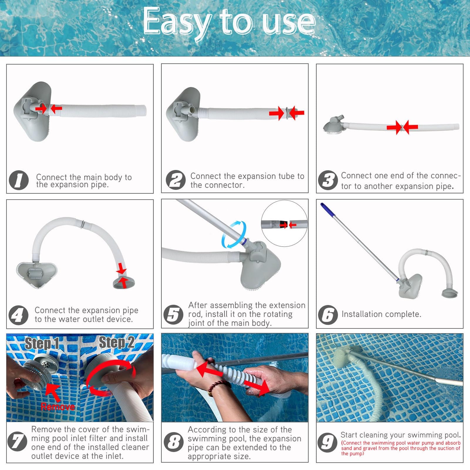 Aspirapolvere portatile per piscina, silenzioso, multifunzionale, per spa, tubo di aspirazione per vasca idromassaggio, accessori per la pulizia profonda della polvere