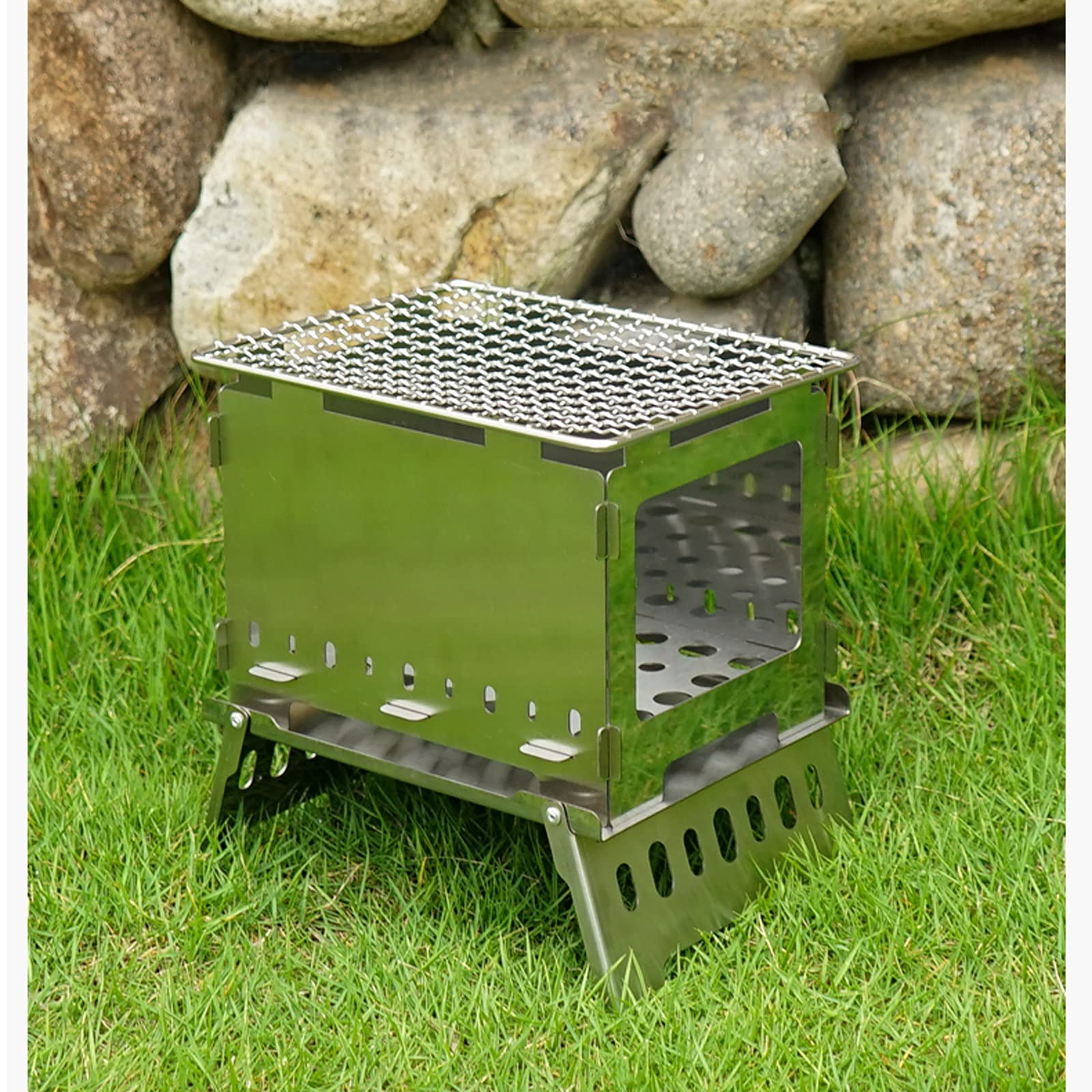 Barbecue Griglia a Carbone Mini Grill Grill Pieghevole Stufa in acciaio inox BBQ Grill □ Piccola stufa a backpacking portatile per escursioni in campeggio sopravvivenza Utensile Barbecue Picnic