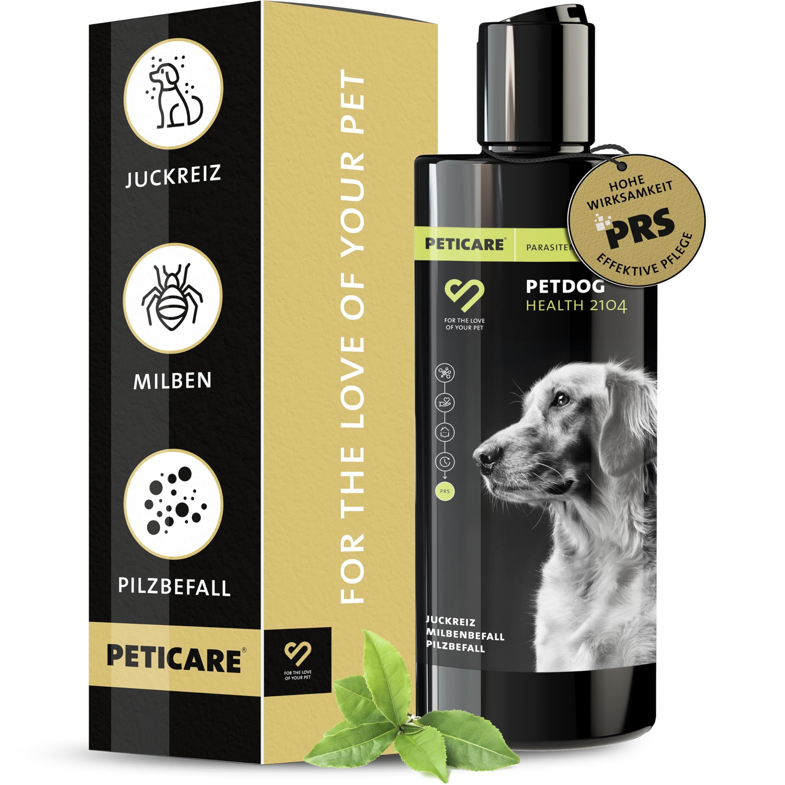 Peticare Anti-Parasiten Hunde-Shampoo | gegen Milben Flöhe Pilze | lindert effektiv Juckreiz & unterstützt Regenerationsprozess | einzigartiges PRS® System für Lange Wirkung – petDog Health 2104