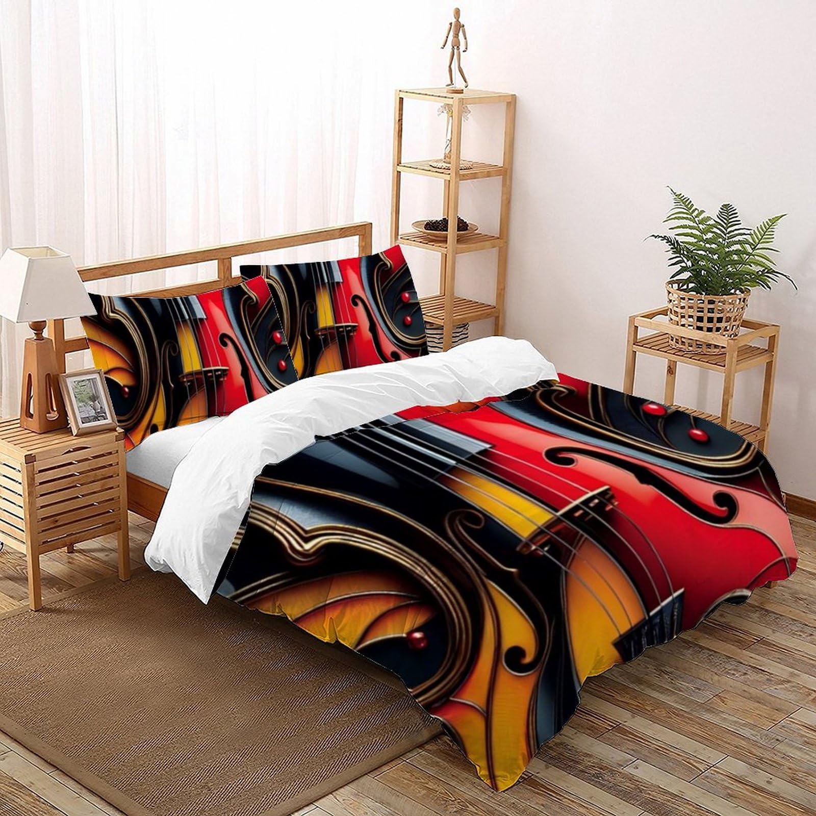Parure de lit coton 200x200 cm violon artistique avec 2 taies d'oreiller