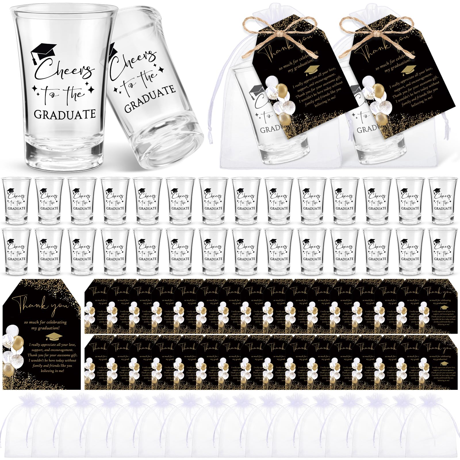 Maxcheck 50 Sets Graduation Party Favors for Guests Cheers to the Graduate Acrylic Shot Glasses with Thank You Cards and Organza Bags Graduation Gifts