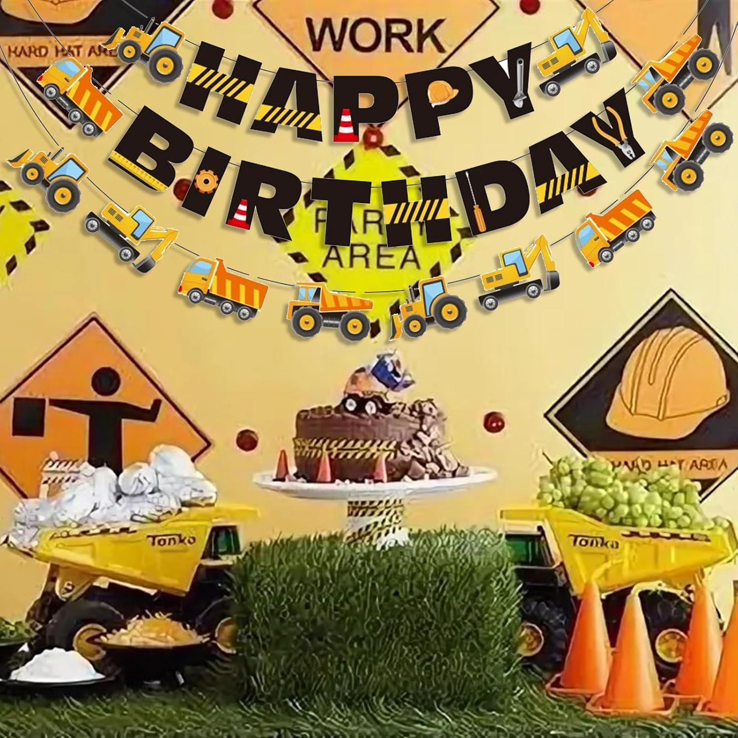 Construction Happy Birthday Banner Vehicle Truck Banner Excavator Decorations for Construction Theme Birthday Party Decor